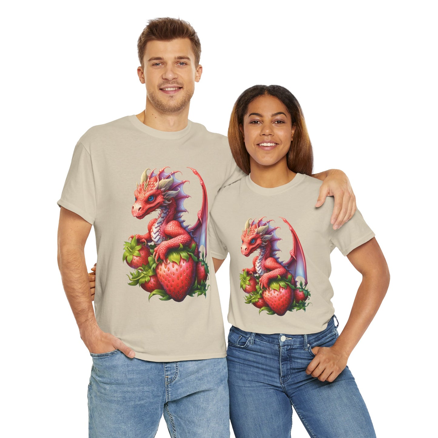 Vintage Strawberry Dragon Unisex Heavy Cotton Tee T-Shirt, Gift for Women, Birthday Shirt, Fantasy Apparel, Fruit Of The Spirit, RPG, Geek, Nerd