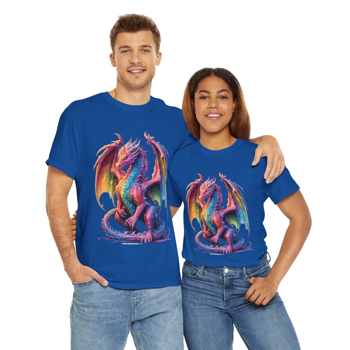 Colorful Rainbow Dragon Unisex Heavy Cotton Tee - Vibrant Fantasy T-Shirt, DND, RPG, TTRPG, Roleplaying, Geek, Nerd