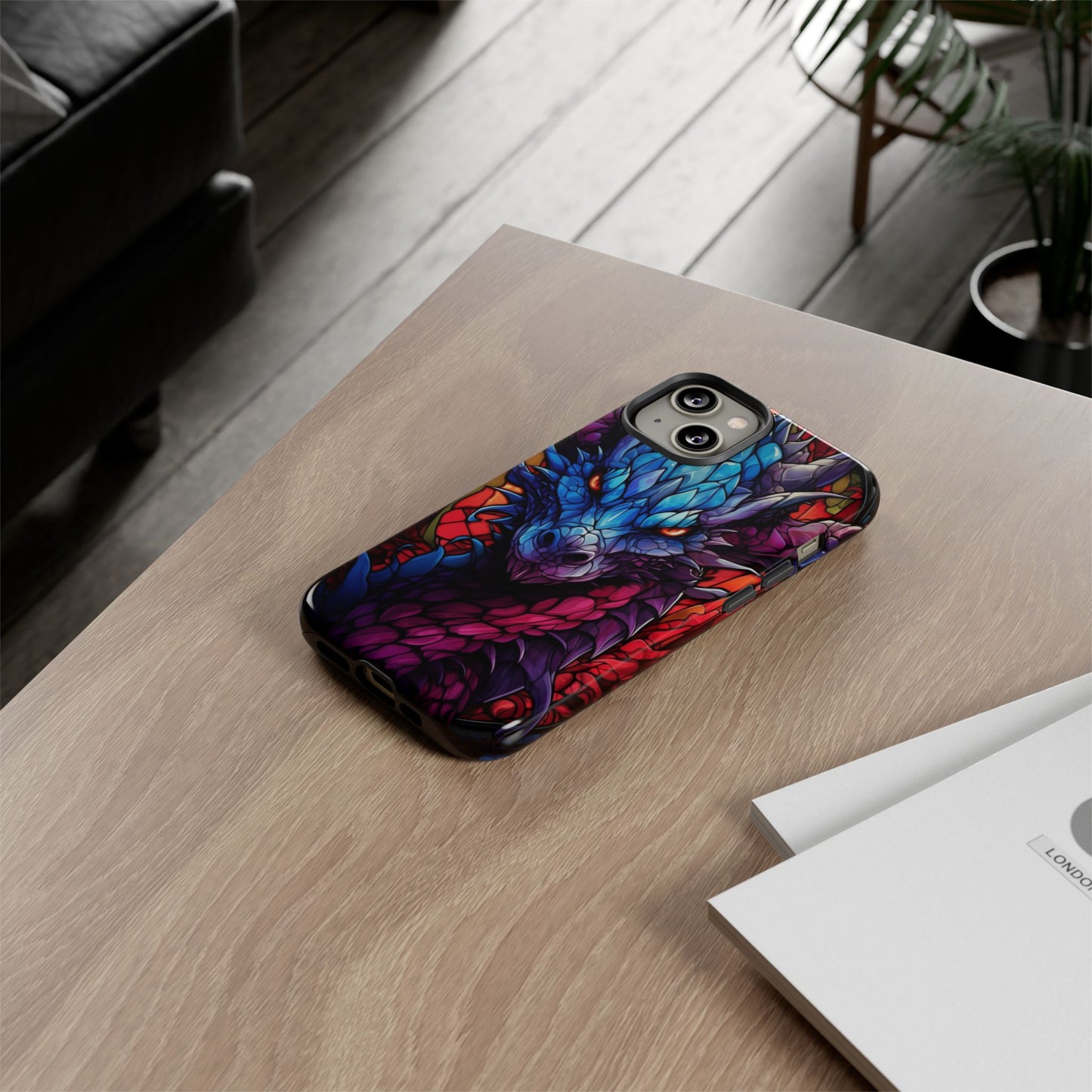 Colorful Blue Dragon Stained Glass Design Phone Case - Tough and Stylish Protection for Your Device, iPhone, Samsung, DND, Fantasy