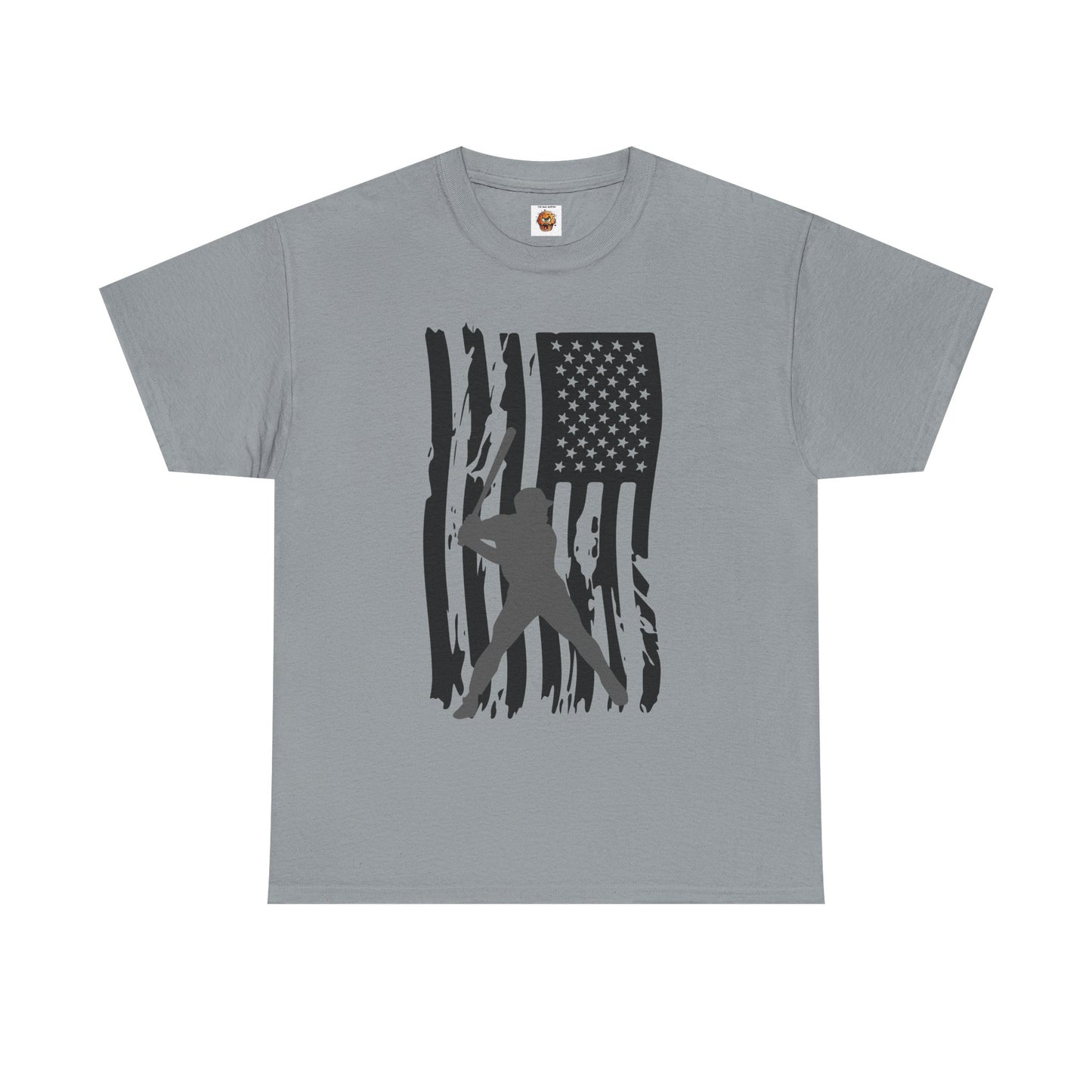 Patriotic Baseball Silhouette Unisex Heavy Cotton Tee | American Flag Graphic T-Shirt, Casual Wear, Independence Day, Gift for Baseball Fans, Batter Up