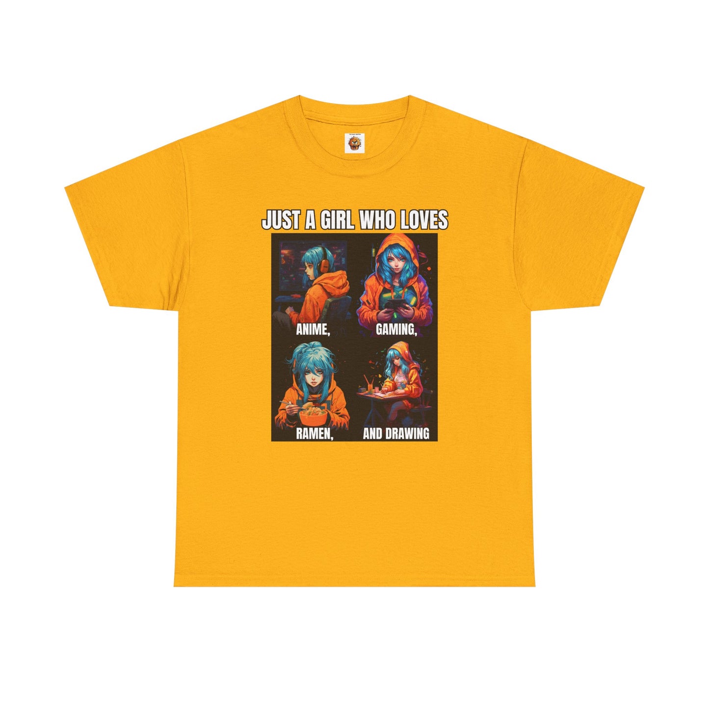 'Just a Girl Who Loves Anime, Gaming, Ramen, and Drawing' Unisex Heavy Cotton Tee - Waifu, Video Game, Gamer, Gamer Girl, Sketching, Weeb, Otaku, Geek, Nerd