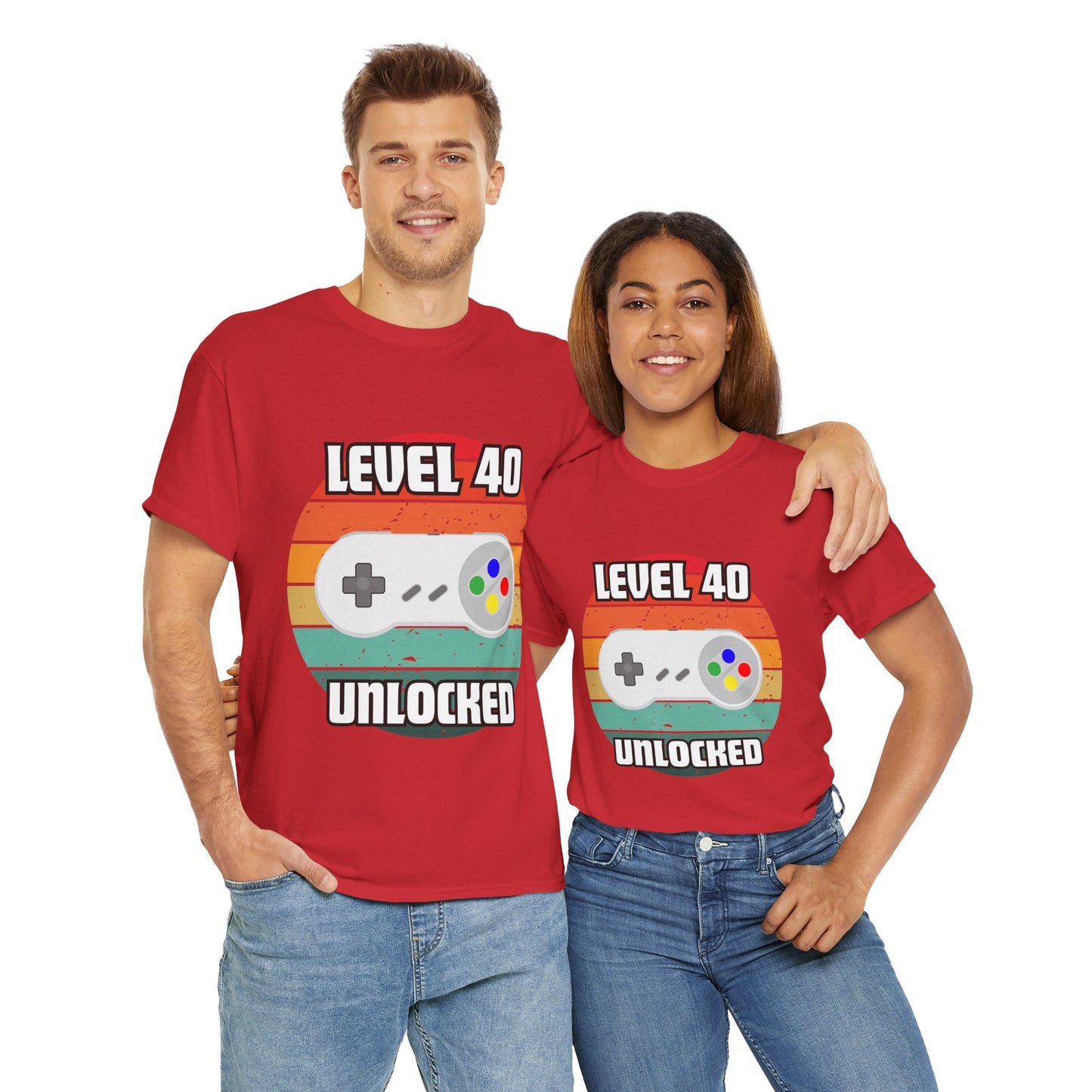 Gaming Level 40 Unlocked Tee - Unisex Heavy Cotton T-Shirt, Video Game, Gamer, Happy Birthday Shirt, Geek, Nerd, Retro