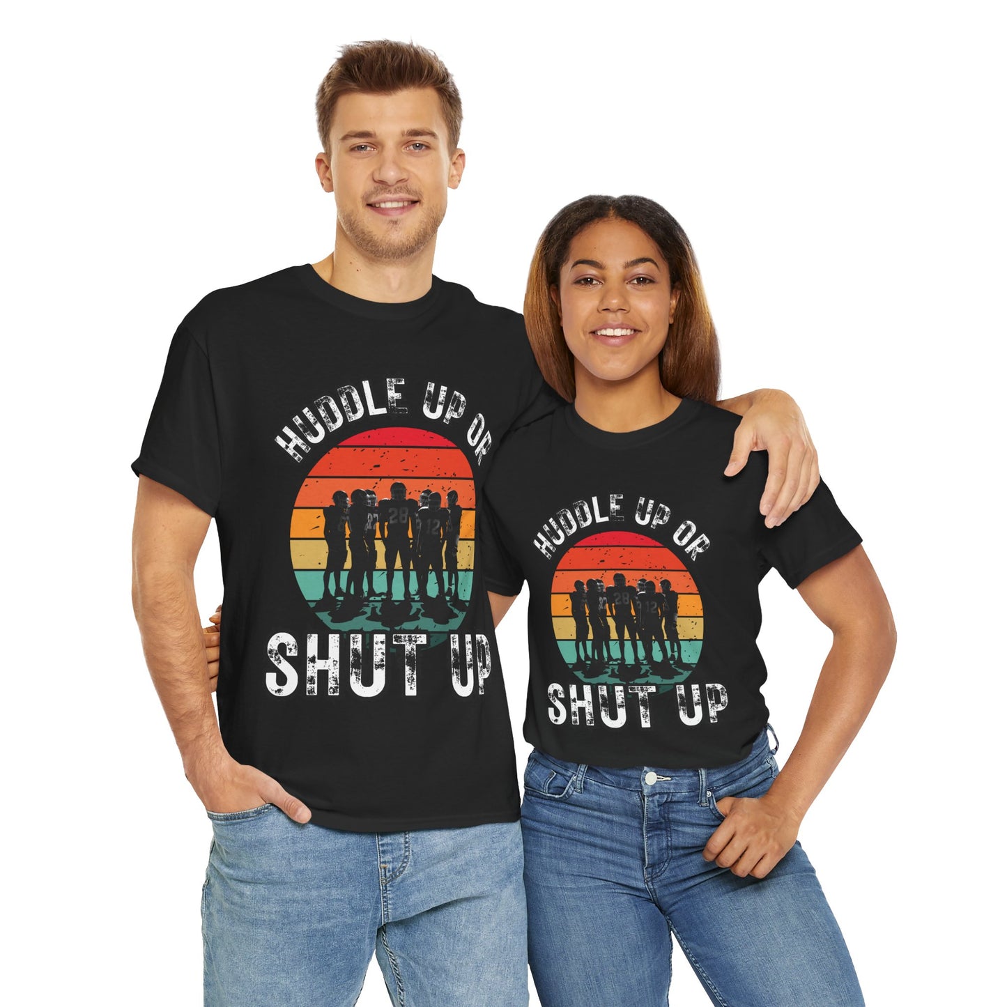 'Huddle Up Or Shut Up' Unisex Heavy Cotton Tee with Retro Design, Vintage Graphic Tee, Gift for Friends, Casual Wear, Summer Shirt, Funny T-Shirt, American Football