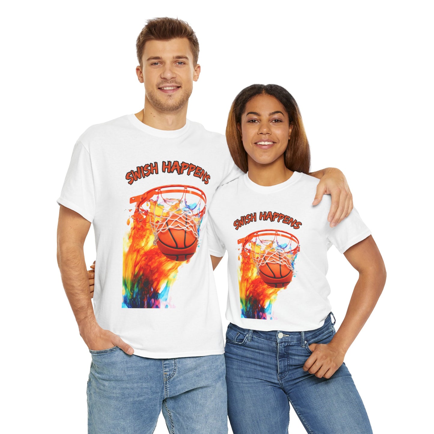 Nothing But Net Colorful Basketball Tee - 'Swish Happens' Unisex Shirt, Sportswear, Gift for Athletes, Casual Outfit, Game Day Apparel, Hoops