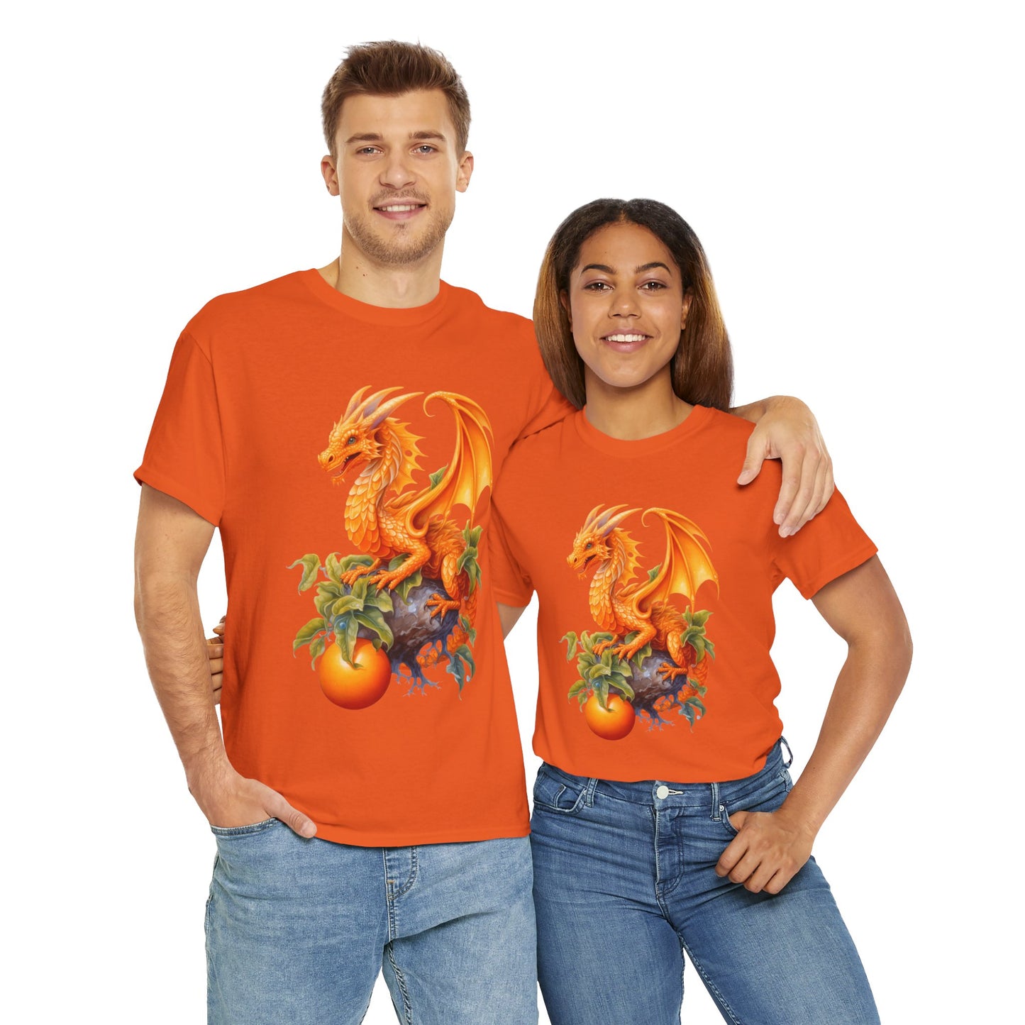 Vintage Orange Fruit Dragon Unisex Heavy Cotton Tee, Graphic T-Shirt, Gift for Dragon Lovers, Fantasy Apparel, Casual Wear, Fruit Of The Spirit, RPG, Geek, Nerd