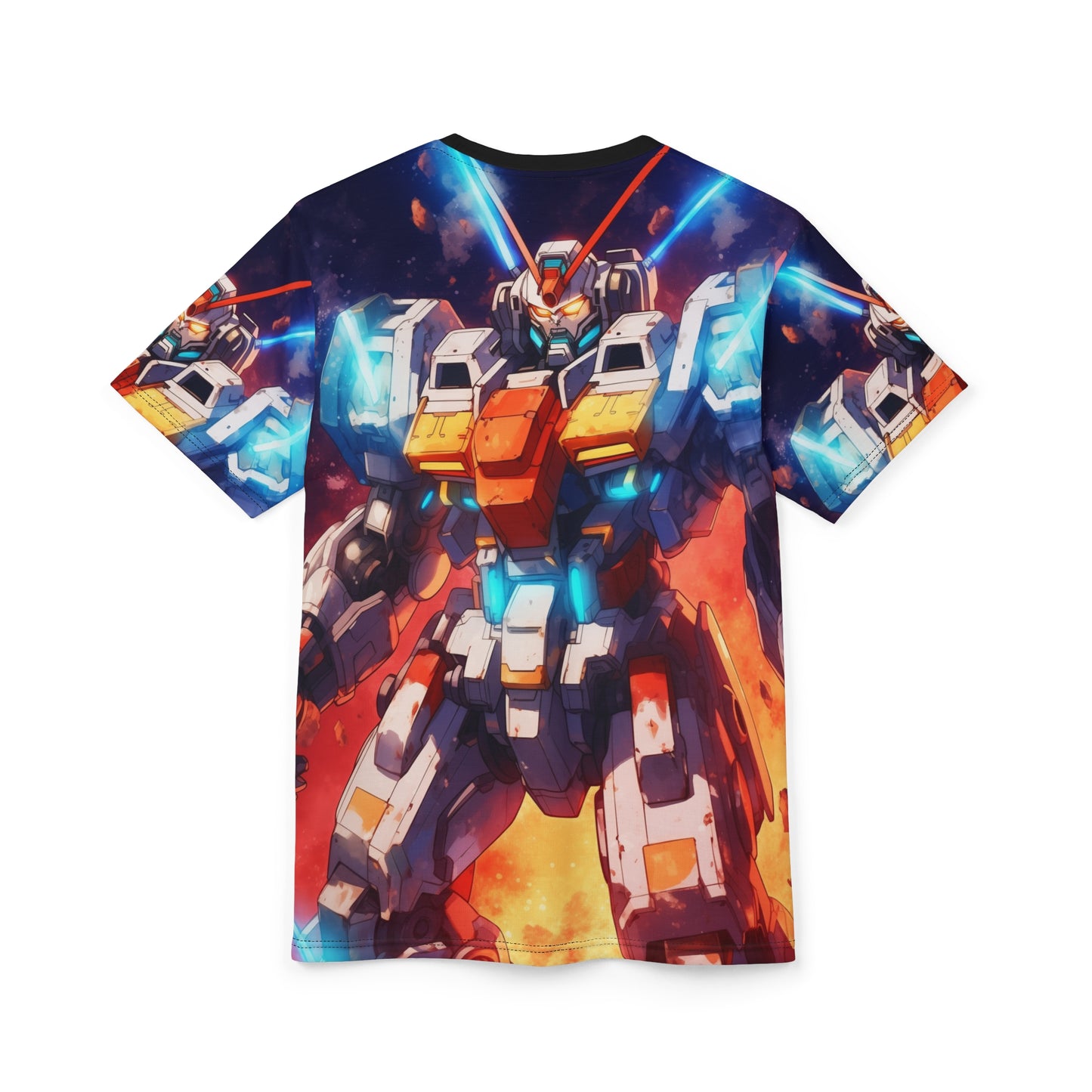 Galactic Mecha Core Breach Energy Unisex AOP Tee - Vibrant Sci-Fi Robot Graphic Shirt, Gundam, Evangelion, Battle Suit, Armor