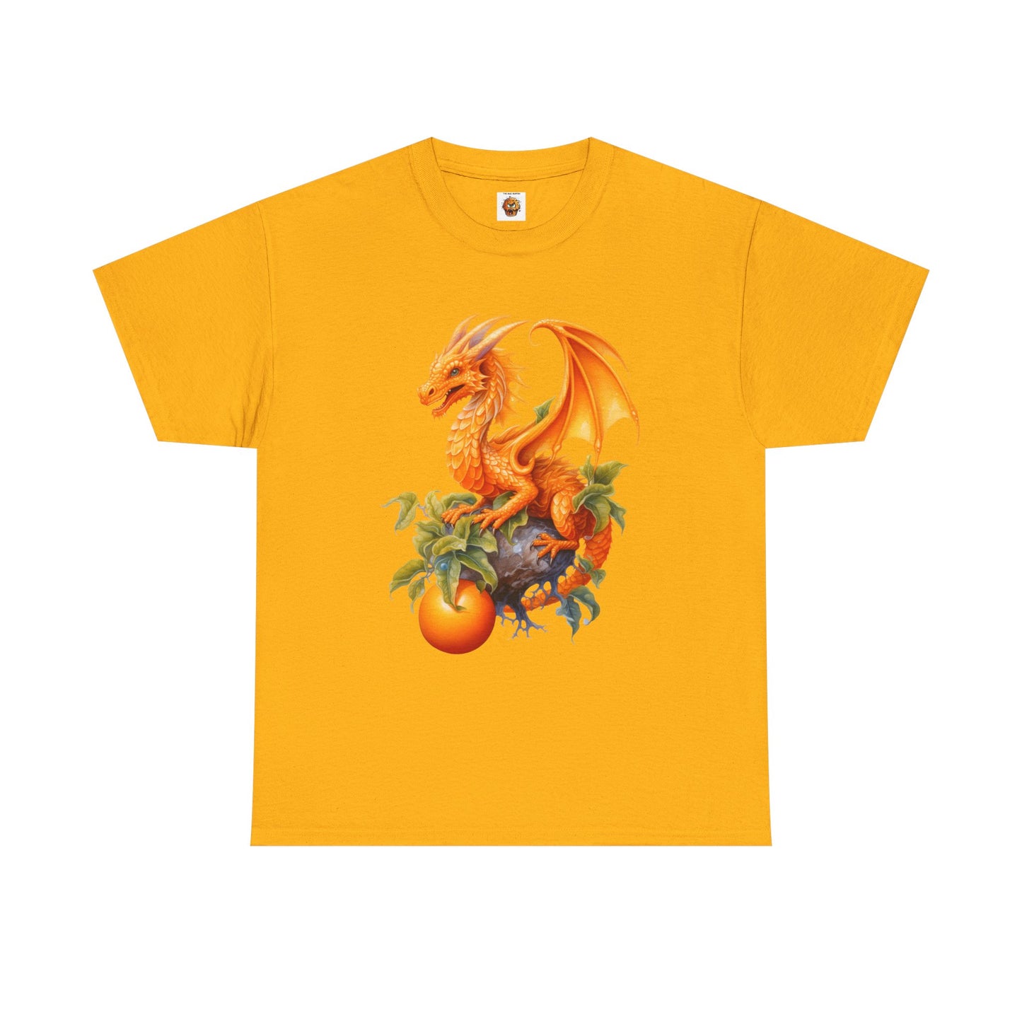 Vintage Orange Fruit Dragon Unisex Heavy Cotton Tee, Graphic T-Shirt, Gift for Dragon Lovers, Fantasy Apparel, Casual Wear, Fruit Of The Spirit, RPG, Geek, Nerd