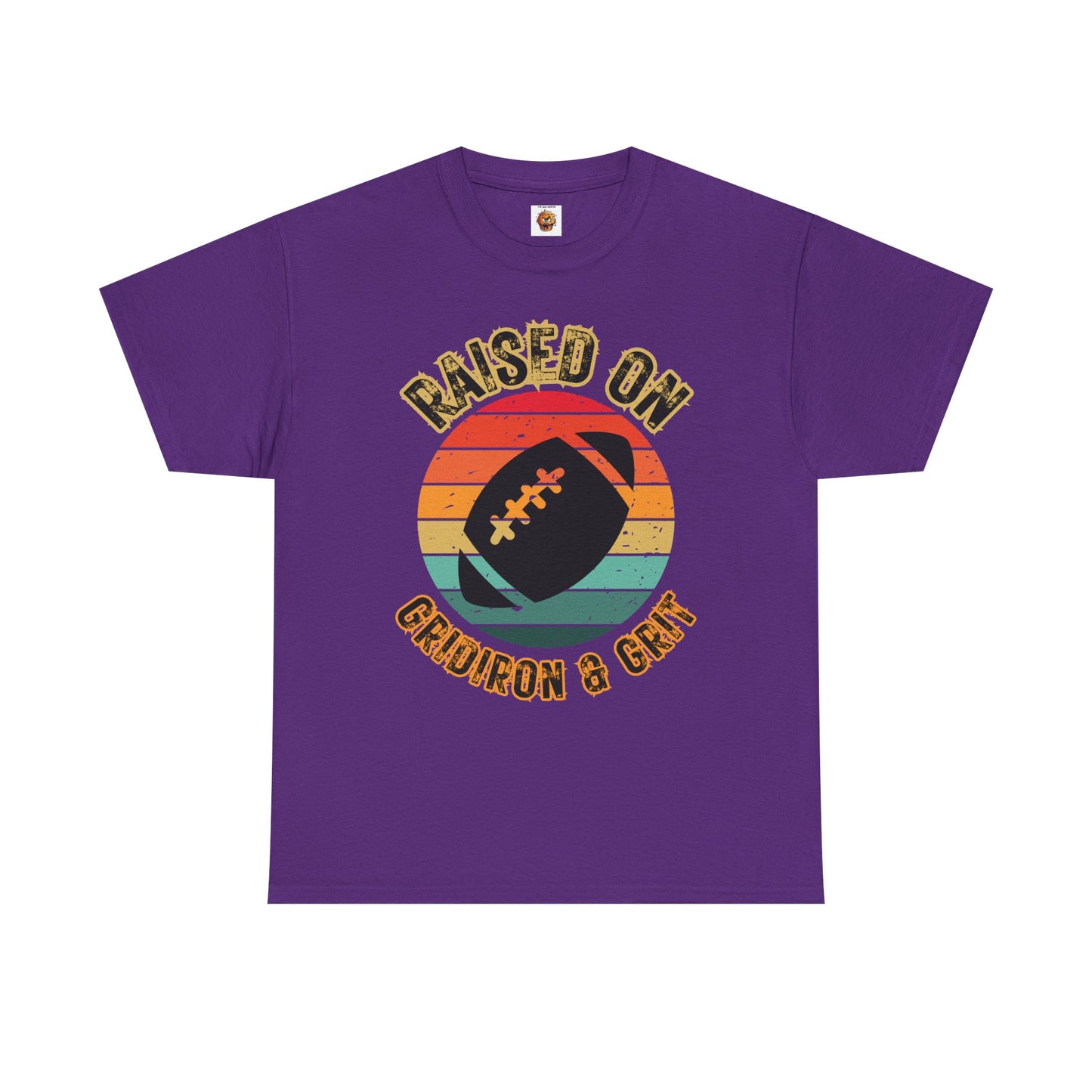 Raised On Gridiron & Grit Retro Football Inspired Unisex Heavy Cotton Tee, Sports T-Shirt, Gift for Football Fans, Trendy Casual Wear, Vintage Gridiron Style