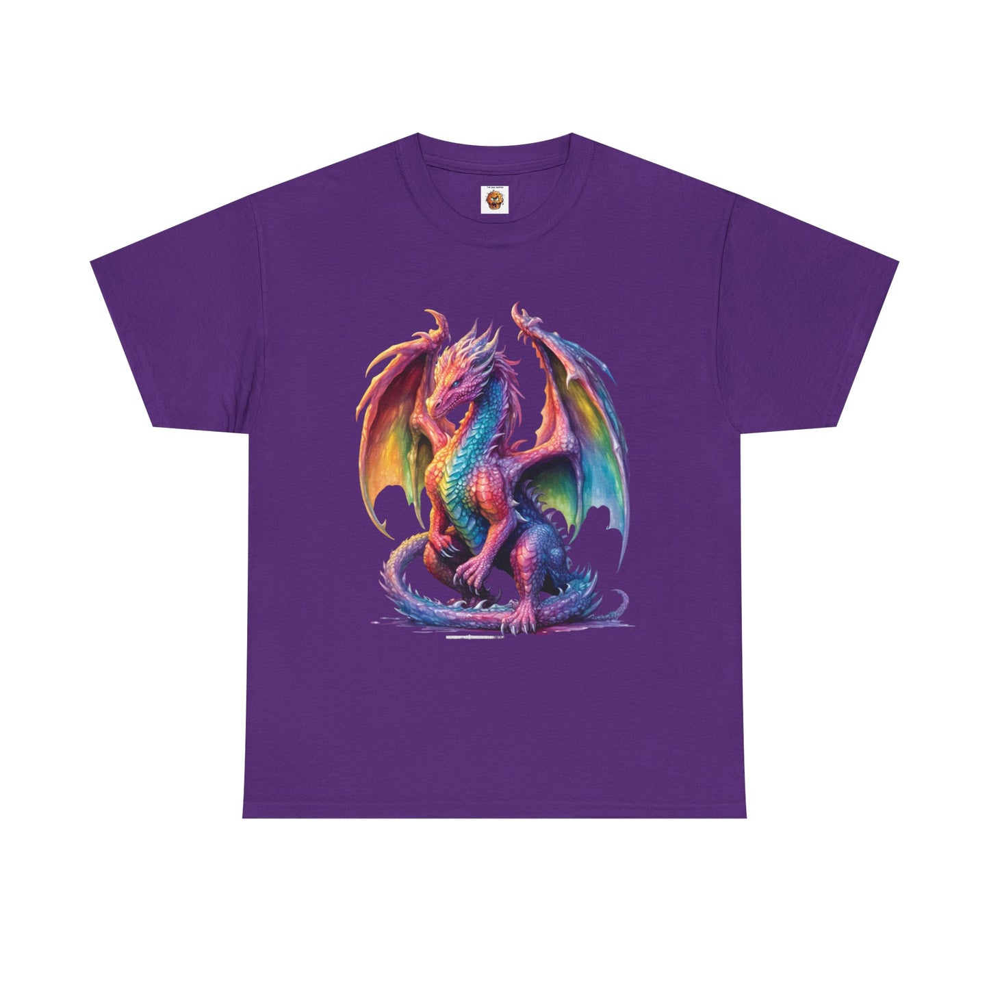 Colorful Rainbow Dragon Unisex Heavy Cotton Tee - Vibrant Fantasy T-Shirt, DND, RPG, TTRPG, Roleplaying, Geek, Nerd