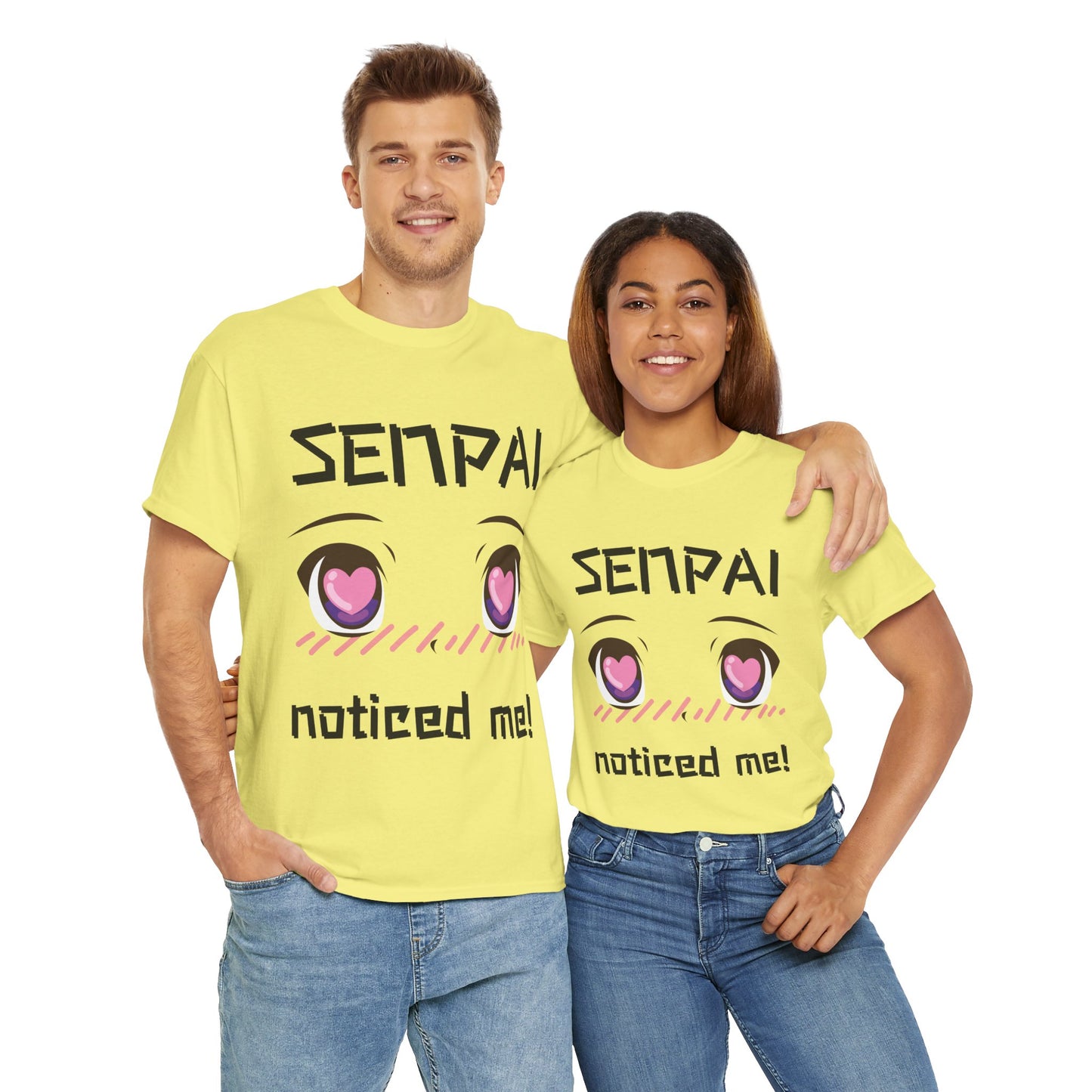 'Senpai Noticed Me' Blushing Chibi Girl Unisex Heavy Cotton Tee Shirt - Cute Anime T-Shirt for Fans, Kawaii, Geek, Nerd