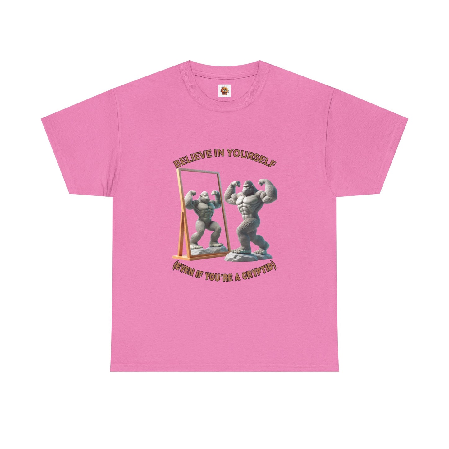Funny 'Believe In Yourself Even If You're A Cryptid' Bigfoot Motivational Unisex Heavy Cotton Tee | Fitness Inspiration | Gift for Gym Lovers, Paranormal, Aliens, Geek, Nerd