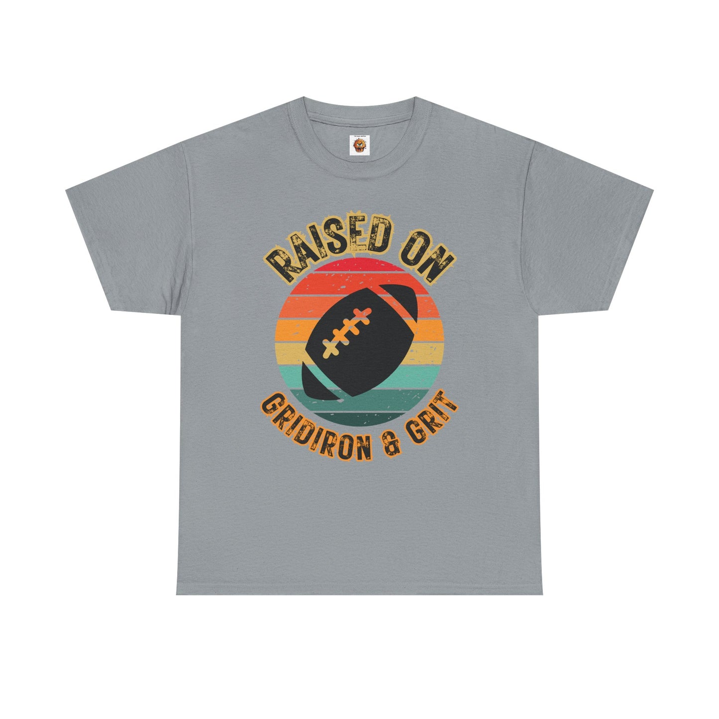 Raised On Gridiron & Grit Retro Football Inspired Unisex Heavy Cotton Tee, Sports T-Shirt, Gift for Football Fans, Trendy Casual Wear, Vintage Gridiron Style