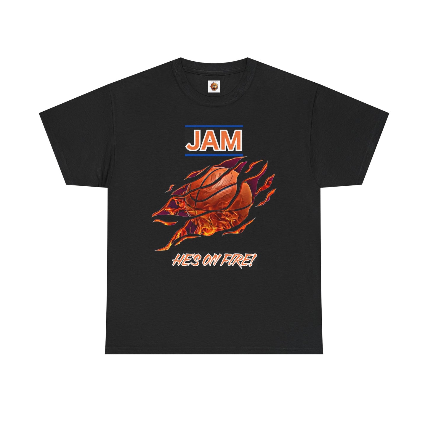 Jam 'He's On Fire' Retro Gaming Gamer Video Game Unisex Heavy Cotton Tee - Casual Wear, Sports T-Shirt, Gift for Basketball Fans, Summer Style, Hoops
