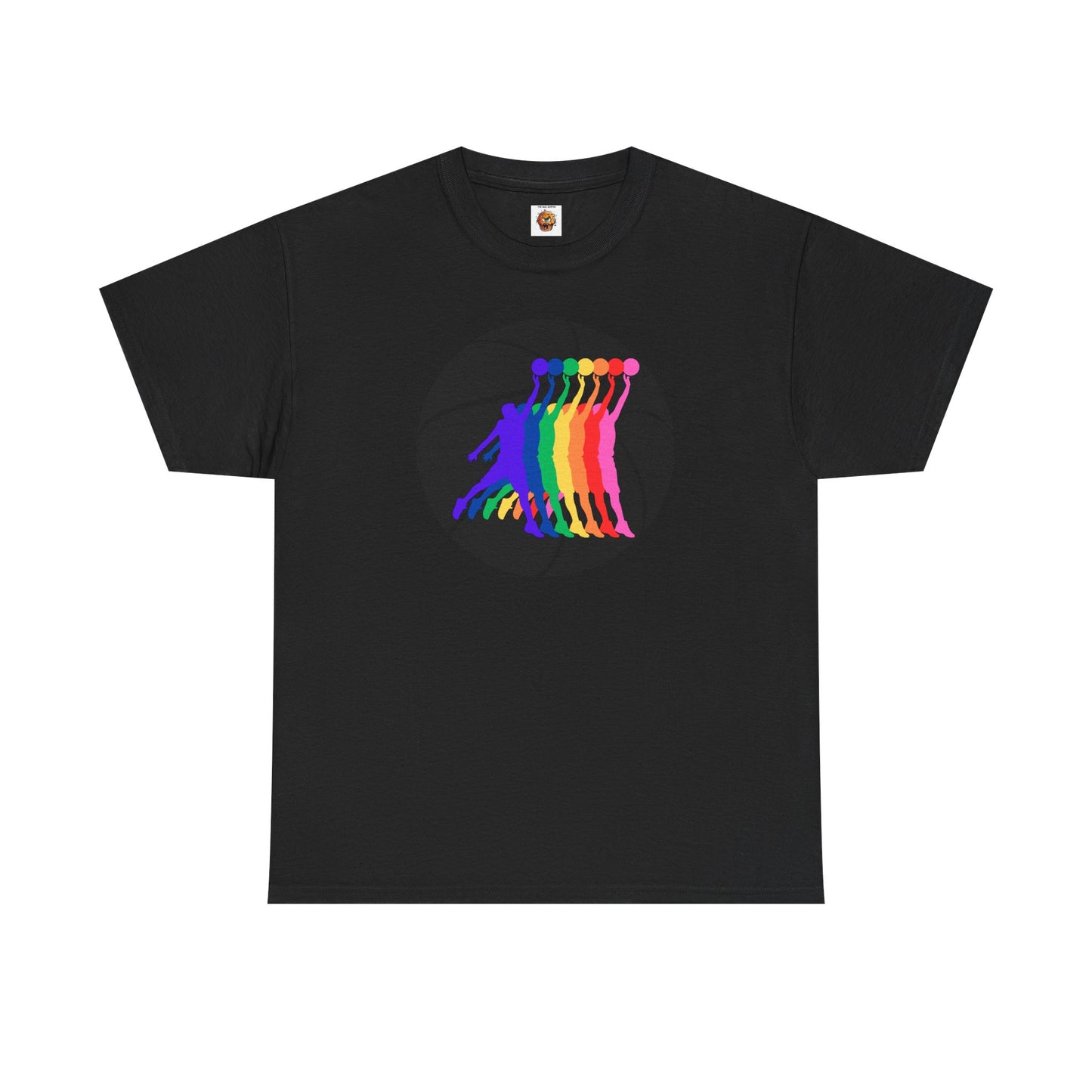 Basketball Player Silhouette Rainbow Colorful Graphic Unisex Heavy Cotton Tee, Vibrant Art Shirt, LGBTQ+ Pride Tee, Casual Wear, Summer Fashion, Hoops