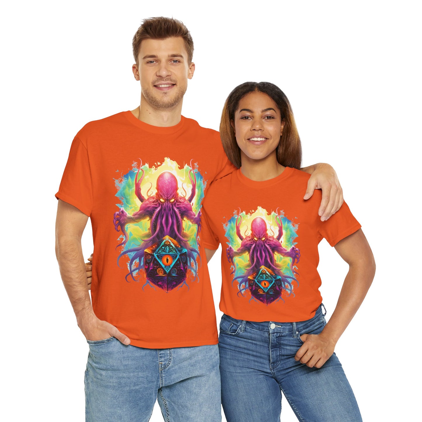 Cosmic Kraken Ancient God Cthulhu Unisex Heavy Cotton Tee Shirt T-Shirt - Vibrant Octopus Design, DND, RPG, TTRPG, Roleplaying, Scary, Horror, Geek, Nerd