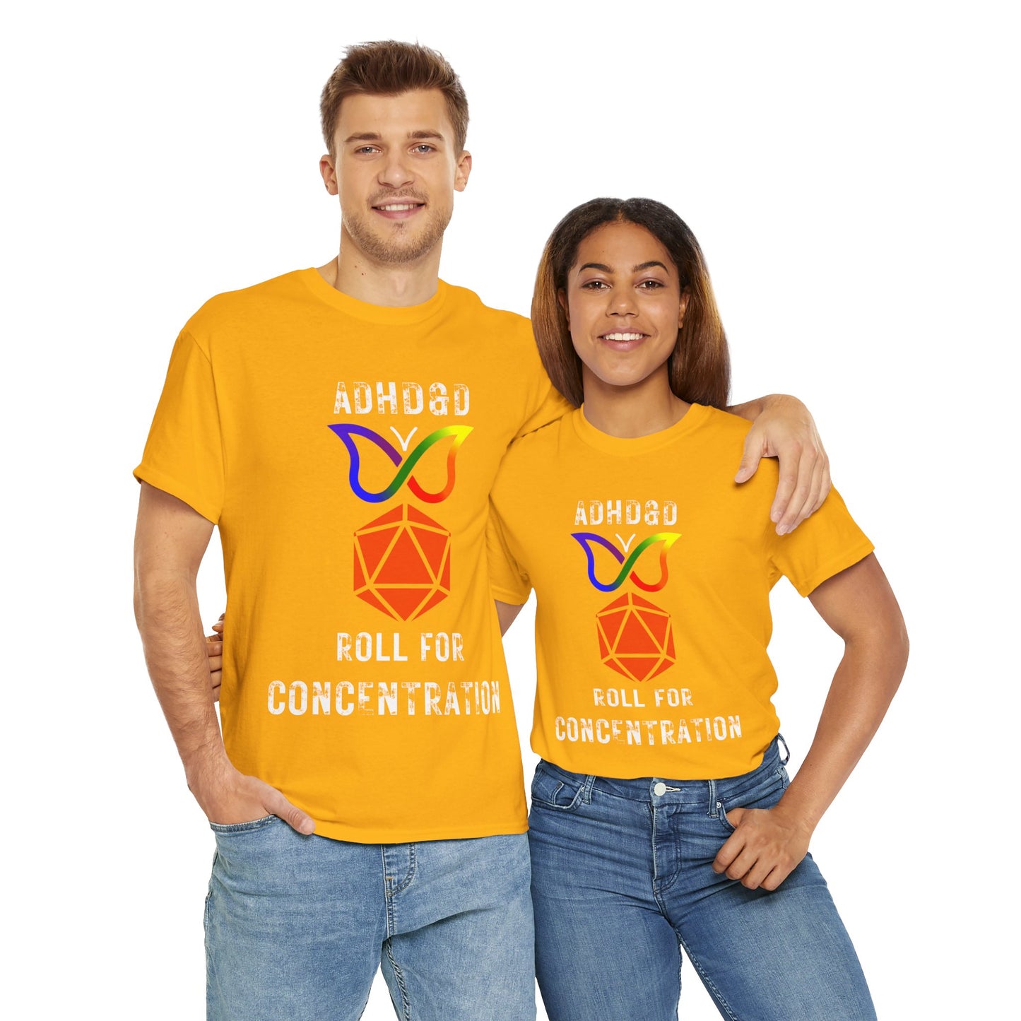 ADHD Official Rainbow Butterfly Orange D20 Dungeons and Dragons DND Unisex Heavy Cotton Tee Shirt - ADHD&D, RPG, TTRPG, Roleplaying, Geek, Nerd