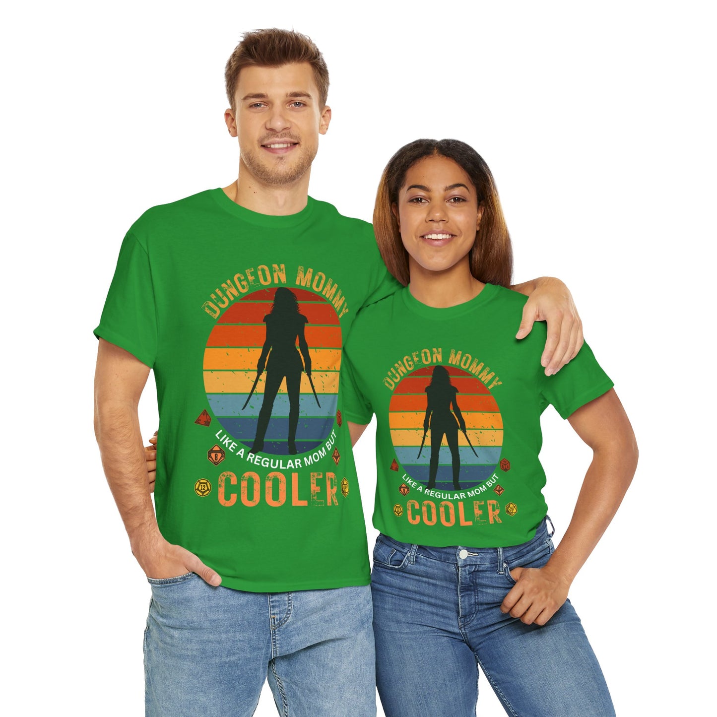 Retro Colors Dungeon Mommy Dungeons and Dragons DND Unisex Heavy Cotton Tee Shirt - RPG, TTRPG, Roleplaying, Mother's Day, Geek, Nerd