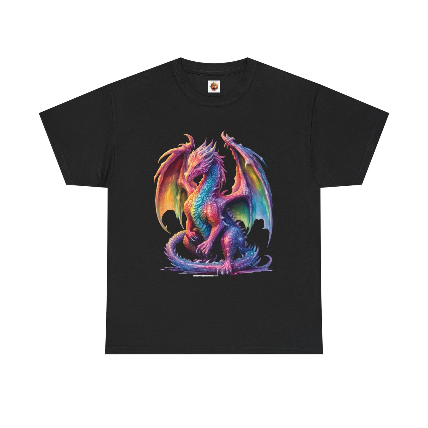 Colorful Rainbow Dragon Unisex Heavy Cotton Tee - Vibrant Fantasy T-Shirt, DND, RPG, TTRPG, Roleplaying, Geek, Nerd