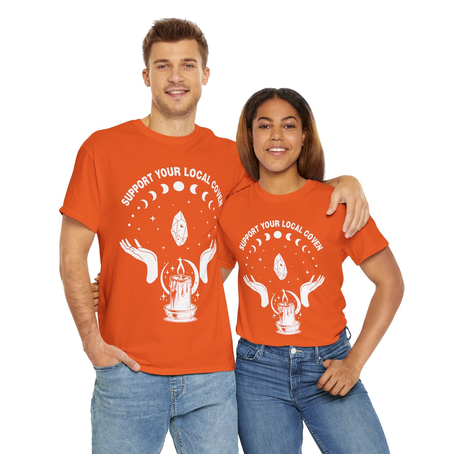 Support Your Local Coven Unisex Heavy Cotton Tee Shirt T-Shirt - Perfect for Halloween Lovers, Witch, Withcraft, Magic, Halloween, Geek, Nerd