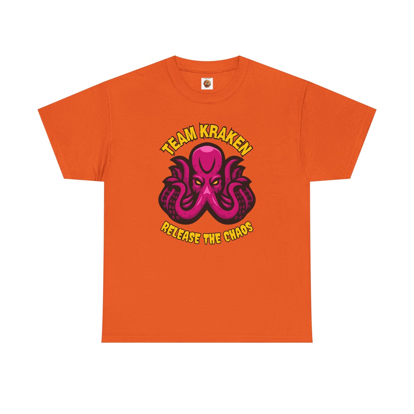 'Team Kraken Release The Chaos' Octopus Unisex Heavy Cotton Tee, Kraken Shirt, Gift for Ocean Lovers, Casual Wear for All Occasions, Mythology, Scary, Creepy, Geek, Nerd