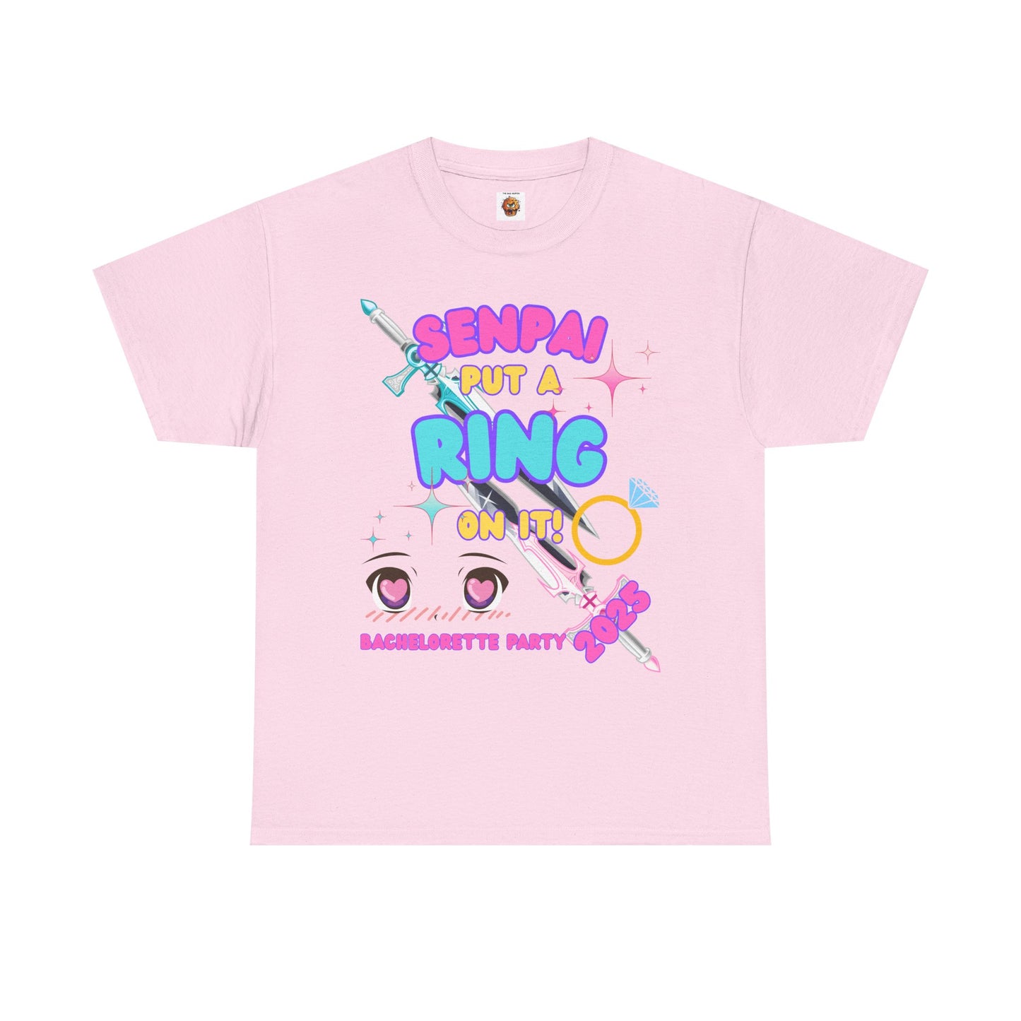 Kawaii Cute Funny Bachelorette Party Tee - "Senpai Put a Ring on It!" Unisex Heavy Cotton T-Shirt, Wedding, Engagement, Anime, Weeb, Otaku, Geek, Nerd