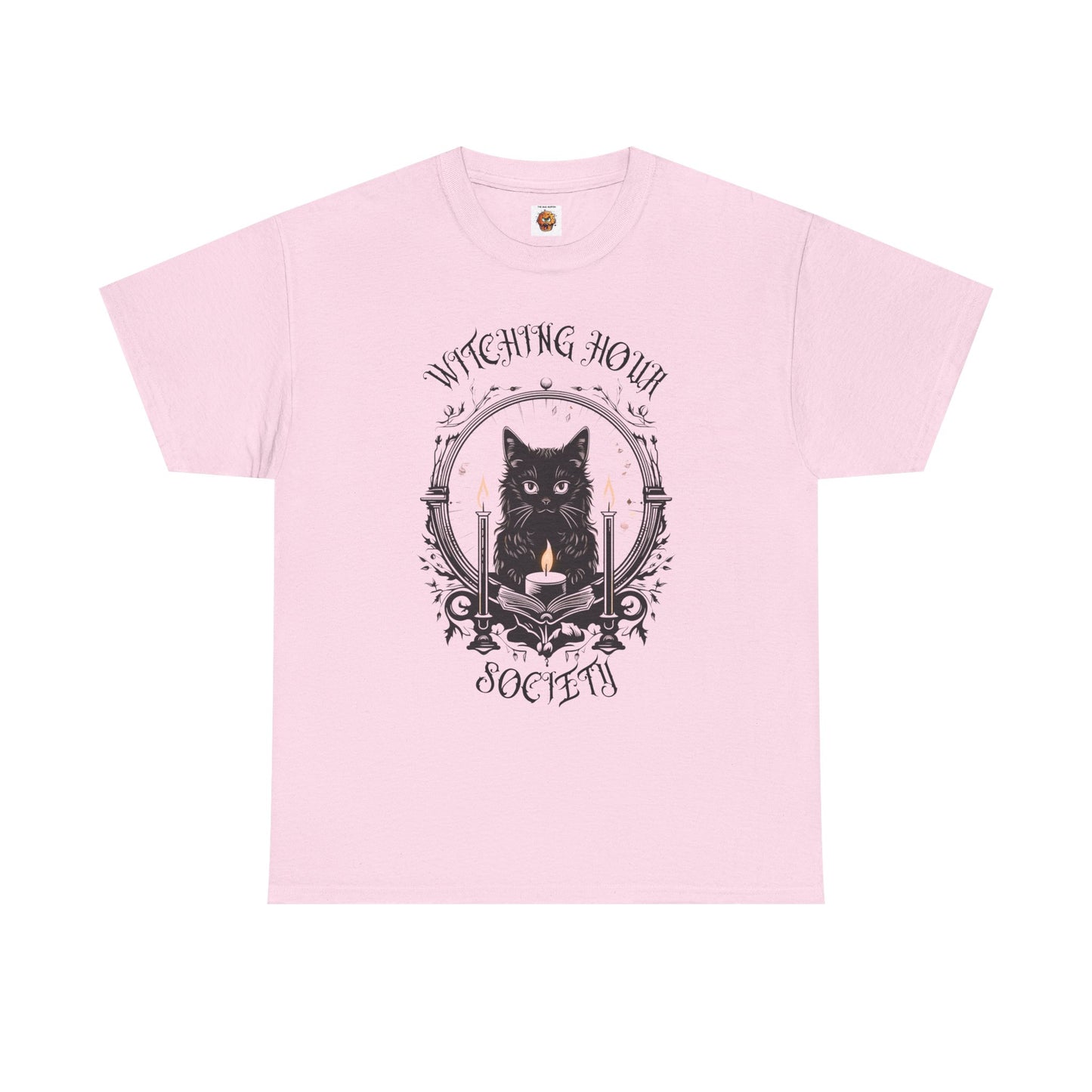 'Witching Hour Society' Cat Cat Tee Shirt- Unisex Heavy Cotton T-Shirt for Book Lovers, Reader, Gothic, Midnight, Scary, Creepy, Halloween