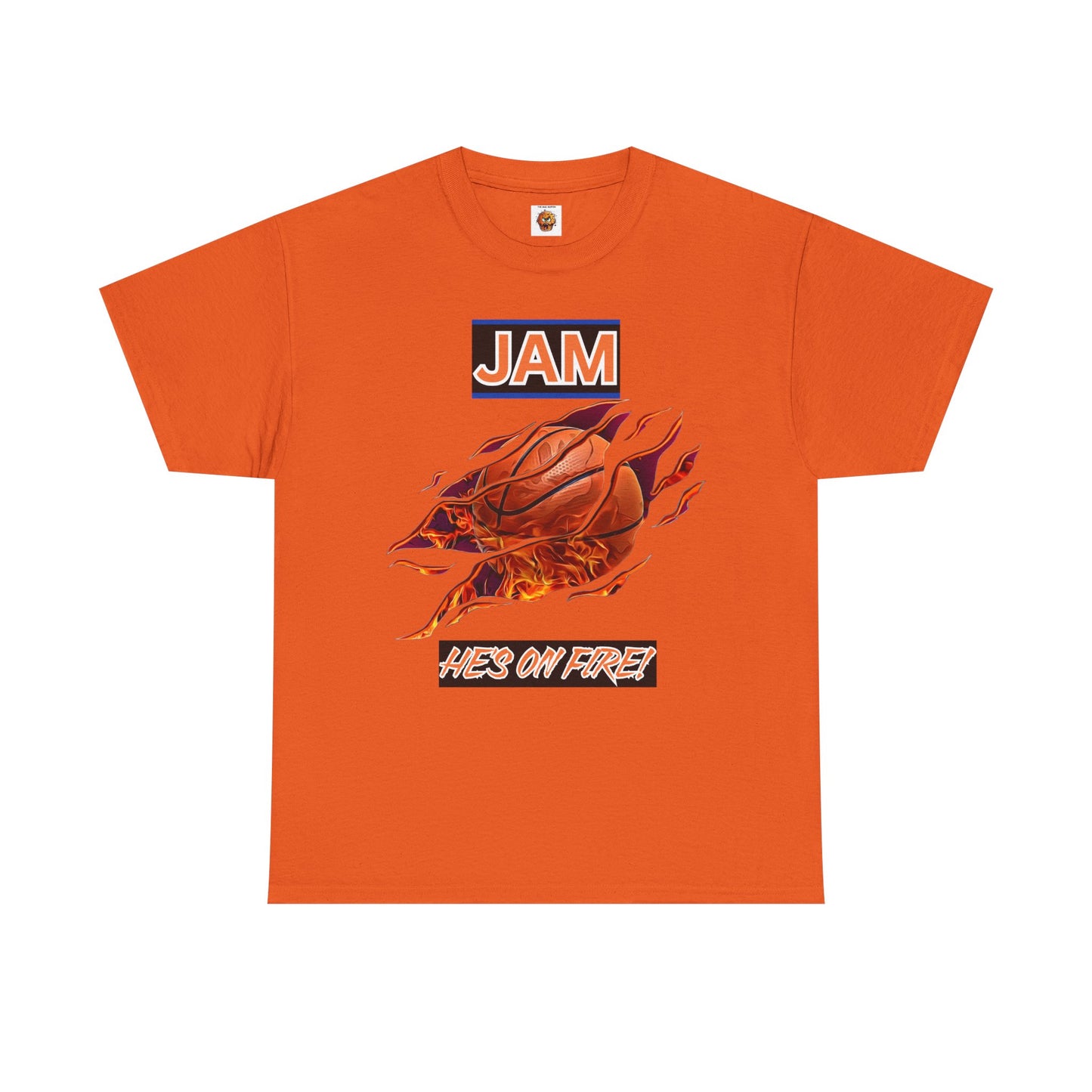 Jam 'He's On Fire' Retro Gaming Gamer Video Game Unisex Heavy Cotton Tee - Casual Wear, Sports T-Shirt, Gift for Basketball Fans, Summer Style, Hoops