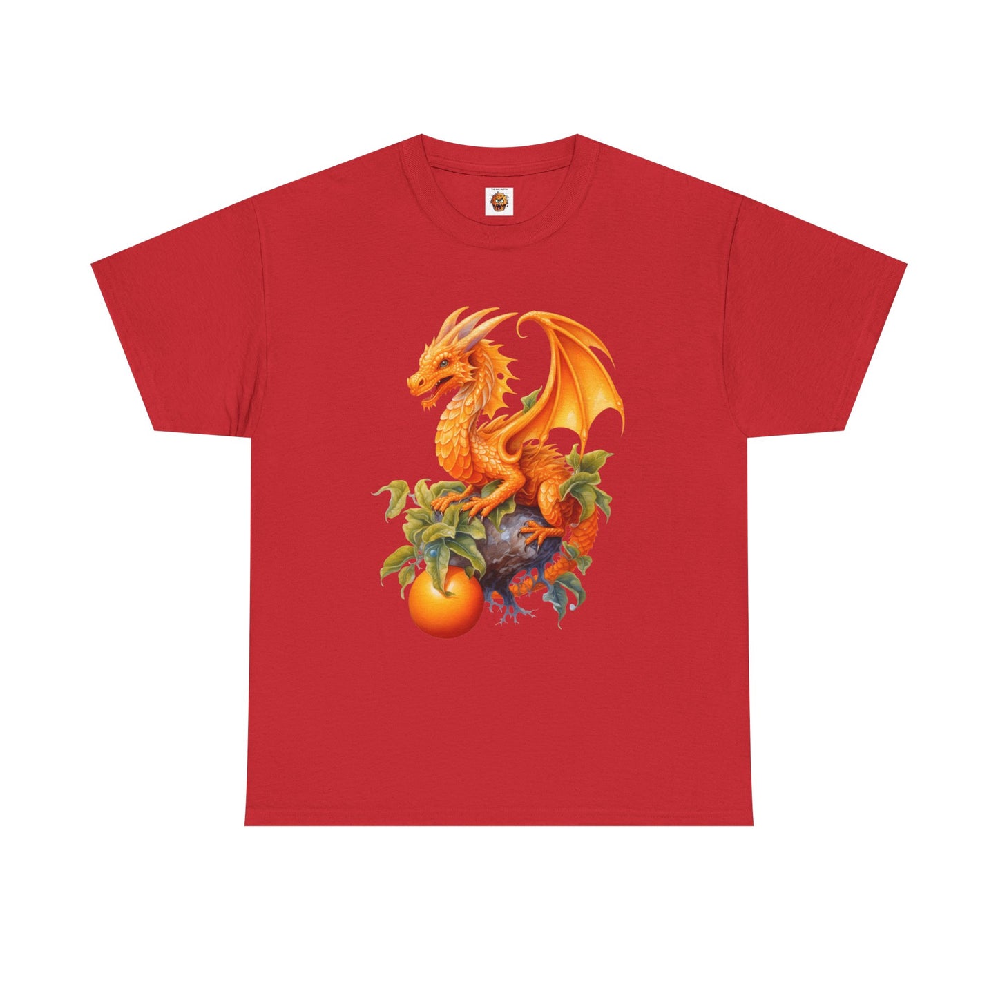 Vintage Orange Fruit Dragon Unisex Heavy Cotton Tee, Graphic T-Shirt, Gift for Dragon Lovers, Fantasy Apparel, Casual Wear, Fruit Of The Spirit, RPG, Geek, Nerd
