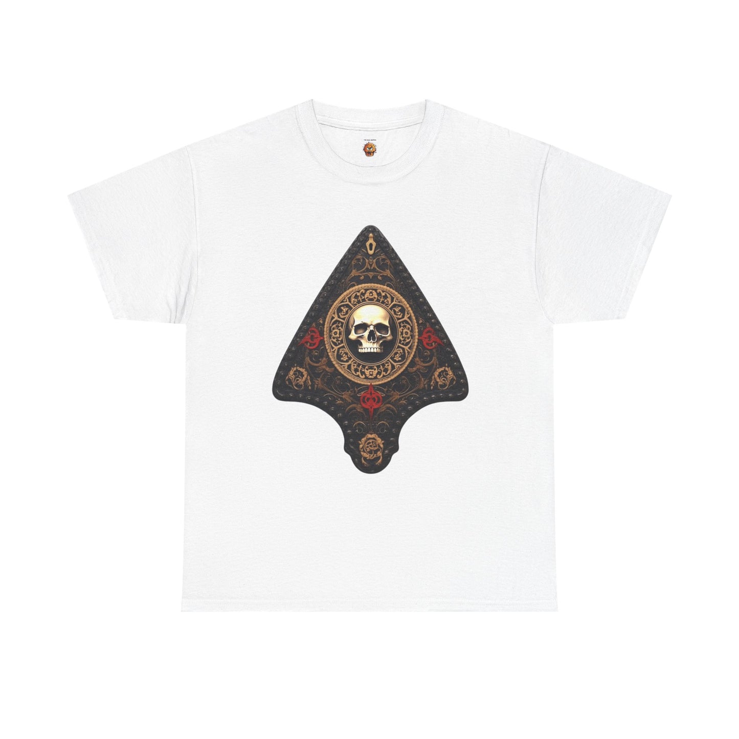 Skull Design Ouija Planchette Unisex Heavy Cotton Tee Shirt - Unique Graphic T-Shirt for Horror Fans, Scary, Gothic, Halloween, Geek, Nerd