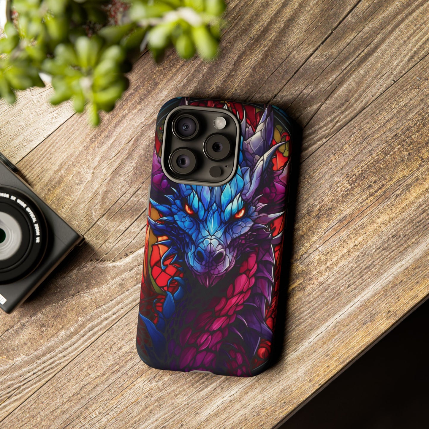 Colorful Blue Dragon Stained Glass Design Phone Case - Tough and Stylish Protection for Your Device, iPhone, Samsung, DND, Fantasy