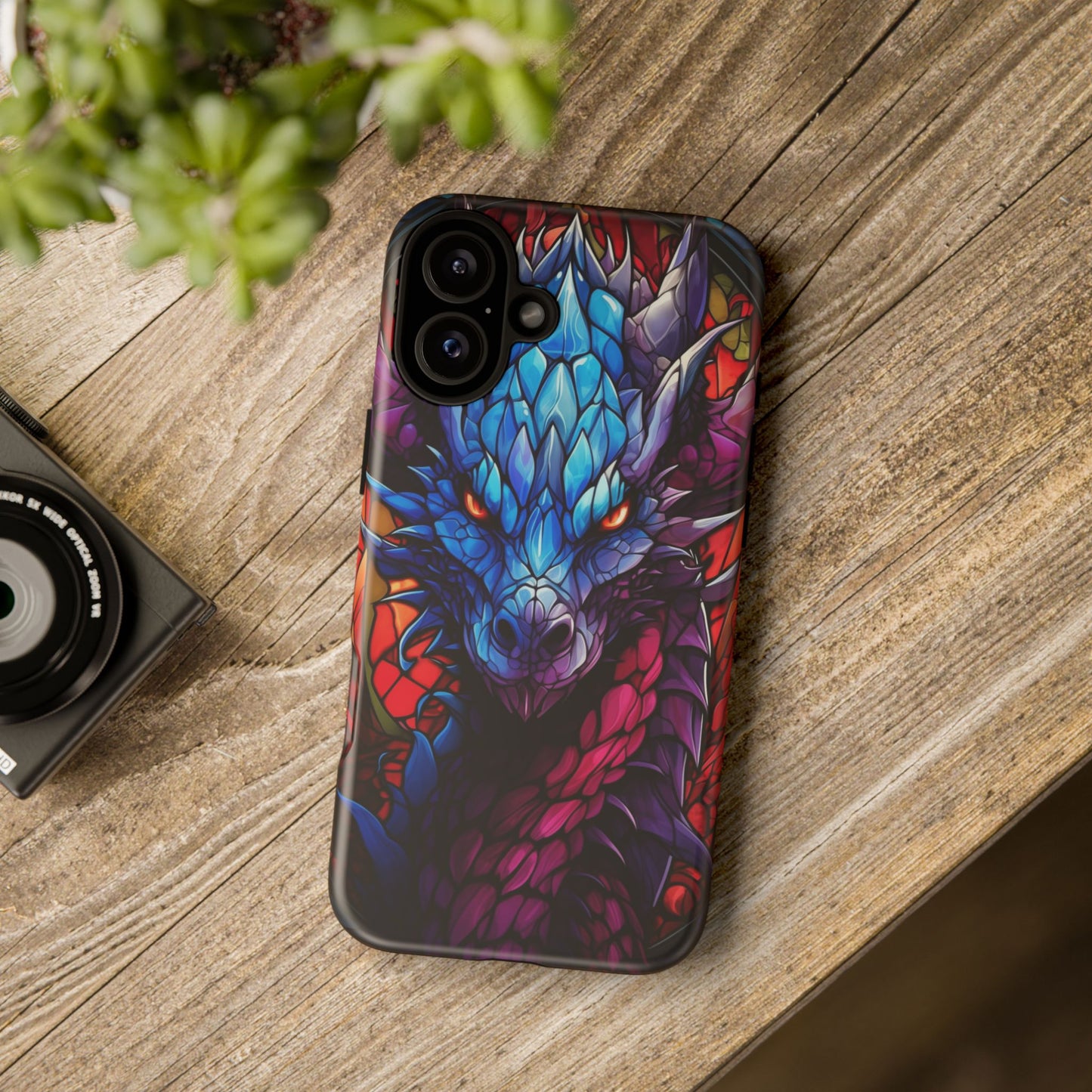 Colorful Blue Dragon Stained Glass Design Phone Case - Tough and Stylish Protection for Your Device, iPhone, Samsung, DND, Fantasy