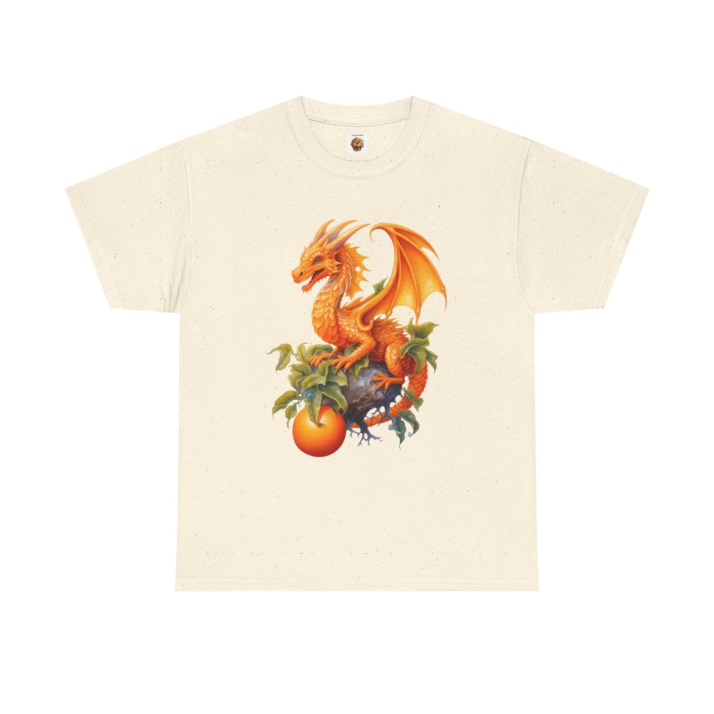 Vintage Orange Fruit Dragon Unisex Heavy Cotton Tee, Graphic T-Shirt, Gift for Dragon Lovers, Fantasy Apparel, Casual Wear, Fruit Of The Spirit, RPG, Geek, Nerd