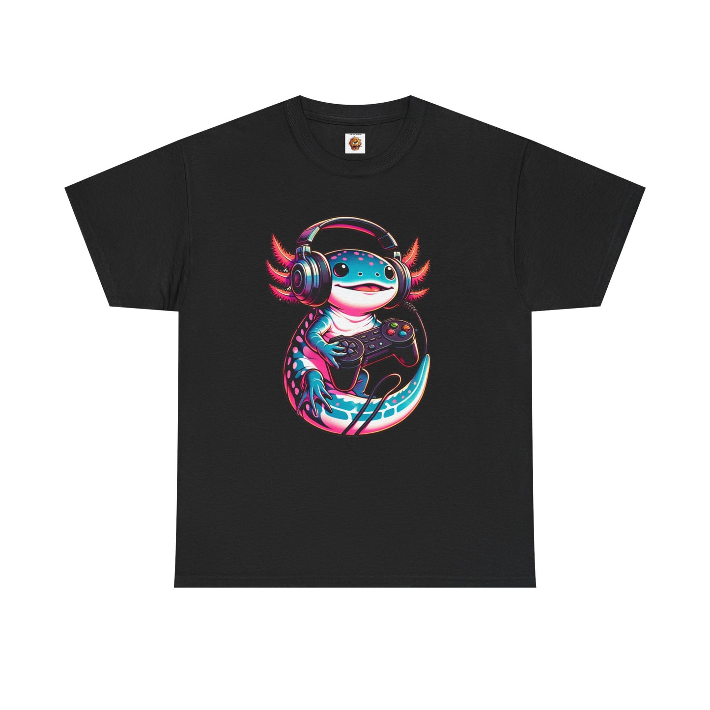 Cute Kawaii Gaming Axolotl Unisex Heavy Cotton Tee - Perfect for Gamers, Mexican Walking Fish, Smile, Video Game, Geek, Nerd, Salamander, Anime