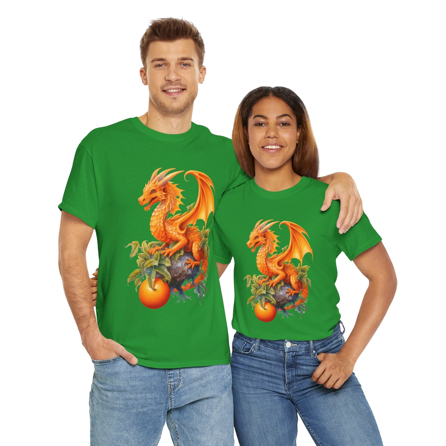 Vintage Orange Fruit Dragon Unisex Heavy Cotton Tee, Graphic T-Shirt, Gift for Dragon Lovers, Fantasy Apparel, Casual Wear, Fruit Of The Spirit, RPG, Geek, Nerd