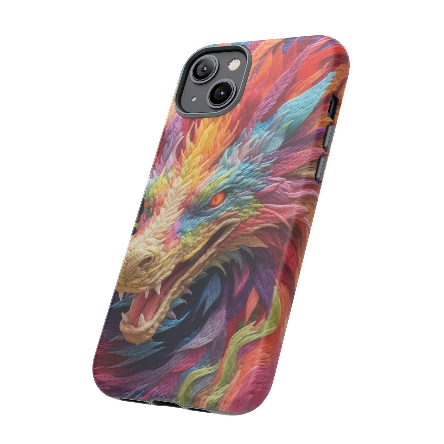 Vibrant 3D Embroidery Embroidered Rainbow Dragon Phone Case - Tough Protection for Fantasy Lovers, DND, RPG, TTRPG, Geek, Nerd