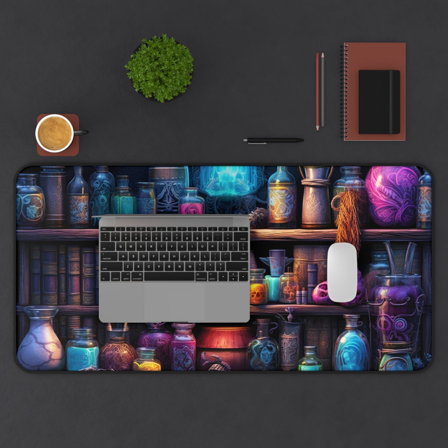 The Necromancer's Book Shelf Mystical Potion Desk Mat - Ideal for Spooky Vibes & Halloween Decor, Scary, Horror, DND