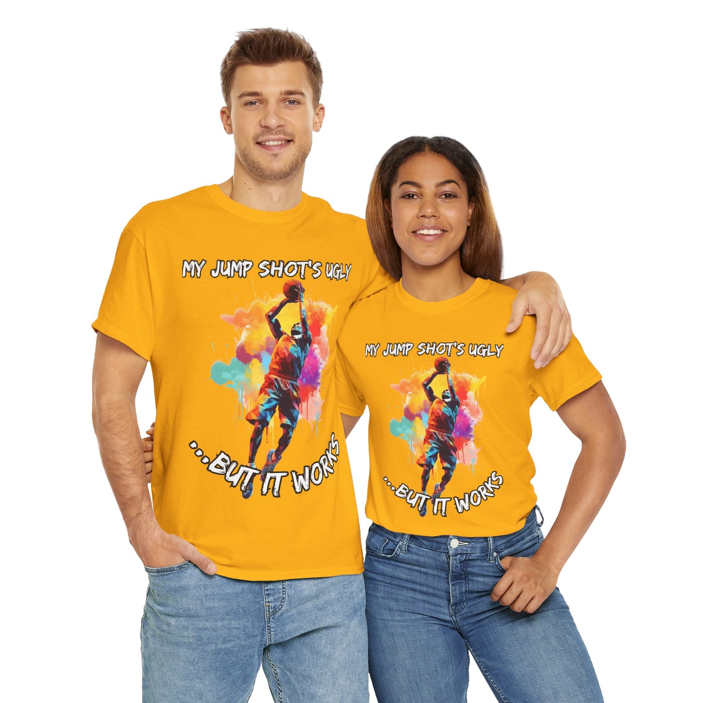 'My Jump Shot's Ugly, But It Works' Basketball Quote Tee: Fun Graphic Shirt for Sports Lovers, Gift for Athletes & Fans, Casual Wear, Birthday Gift, Workout Apparel