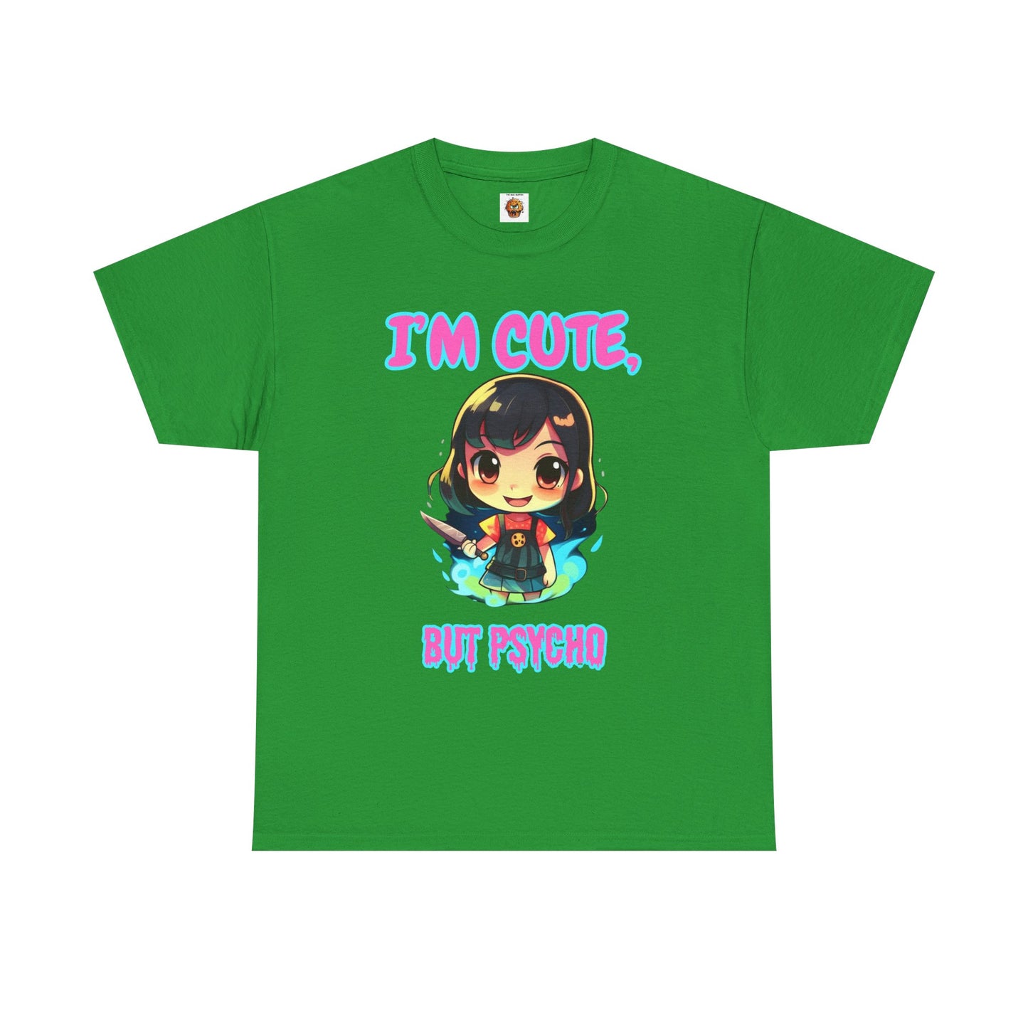Cute But Psycho Unisex Heavy Cotton Tee Shirt - Trendy Graphic T-Shirt for Casual Wear, Scary Horror, Cute Kawaii Chibi Girl, Weeb, Otaku, Geek, Nerd