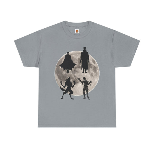 Halloween Silhouette Unisex Heavy Cotton Tee Shirt T-Shirt - Classic Movie Monsters, Horror, Scary, Retro, Vintage, Geek, Nerd