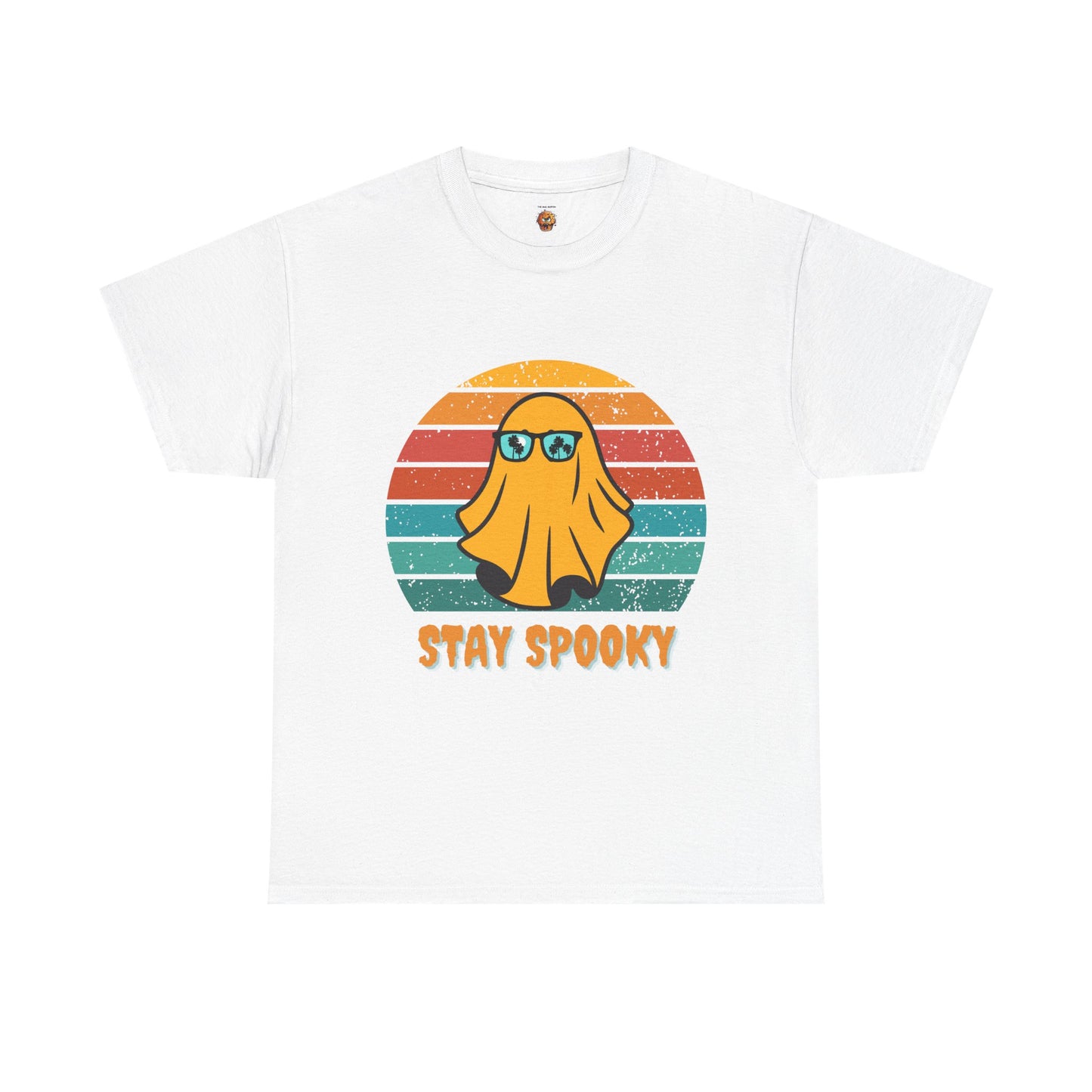 Stay Spooky Retro Holiday Unisex Heavy Cotton Tee - Vintage Ghost Halloween Shirt, Sunglasses, California, Tropical, Funny, Geek, Nerd