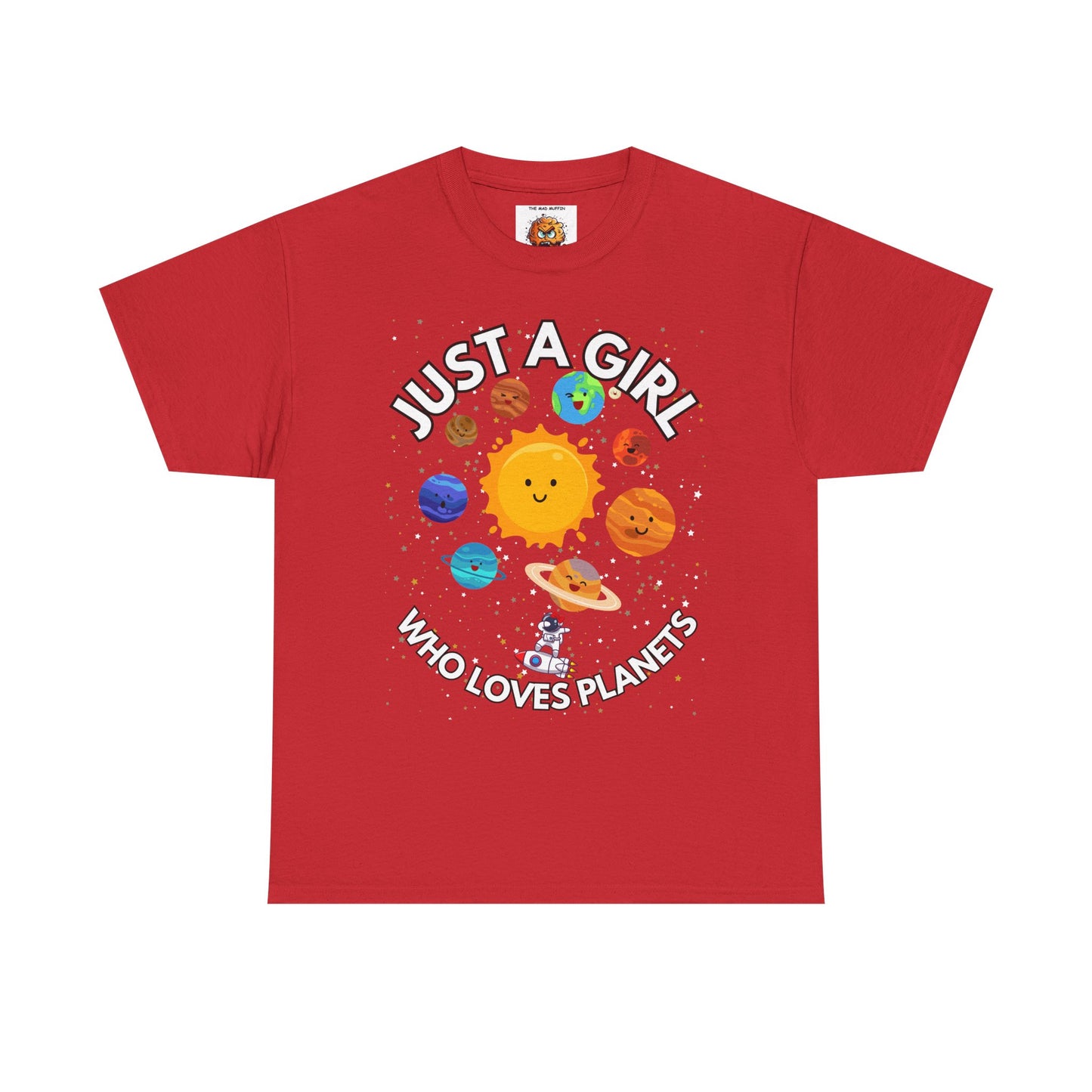'Just a Girl Who Loves Planets' Unisex Heavy Cotton Tee Shirt - Fun Space Theme for Adult Kids Unisex Heavy Cotton Tee Shirt - Space, Astronaut, Sci-Fi, Geek, Nerd