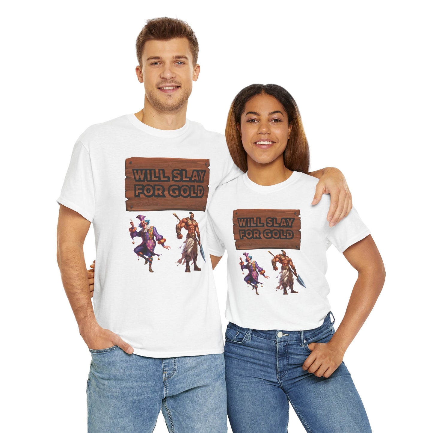 Funny Unisex Gamer Tee - "Will Slay for Gold" - Fun Gift for Gamers, Casual Wear, Birthday Tee, Gaming Night Shirt, Fantasy Apparel, DND, RPG, TTRPG, Geek, Nerd