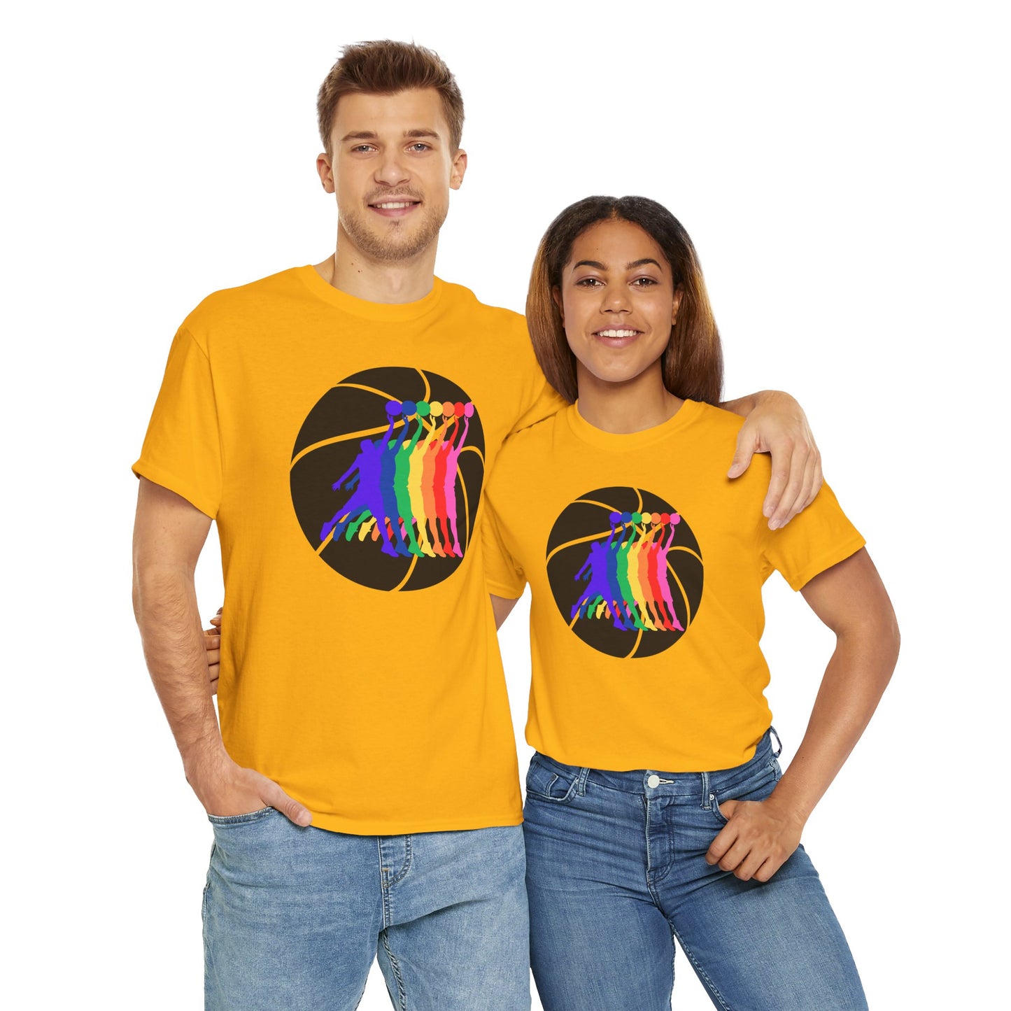 Basketball Player Silhouette Rainbow Colorful Graphic Unisex Heavy Cotton Tee, Vibrant Art Shirt, LGBTQ+ Pride Tee, Casual Wear, Summer Fashion, Hoops