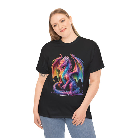 Colorful Rainbow Dragon Unisex Heavy Cotton Tee - Vibrant Fantasy T-Shirt, DND, RPG, TTRPG, Roleplaying, Geek, Nerd