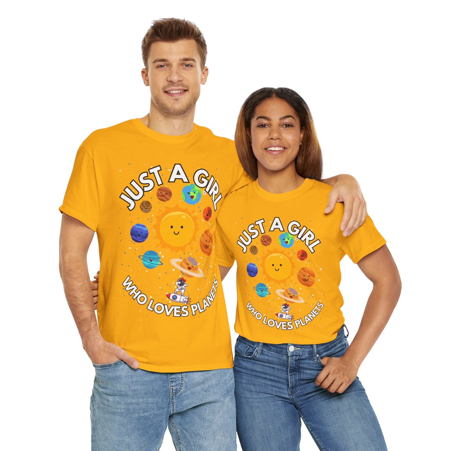 'Just a Girl Who Loves Planets' Unisex Heavy Cotton Tee Shirt - Fun Space Theme for Adult Kids Unisex Heavy Cotton Tee Shirt - Space, Astronaut, Sci-Fi, Geek, Nerd