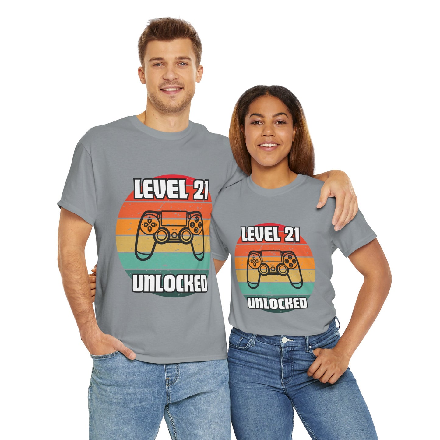 Gaming Level 21 Unlocked Tee - Unisex Heavy Cotton T-Shirt, Video Game, Gamer, Happy Birthday Shirt, Geek, Nerd, Retro