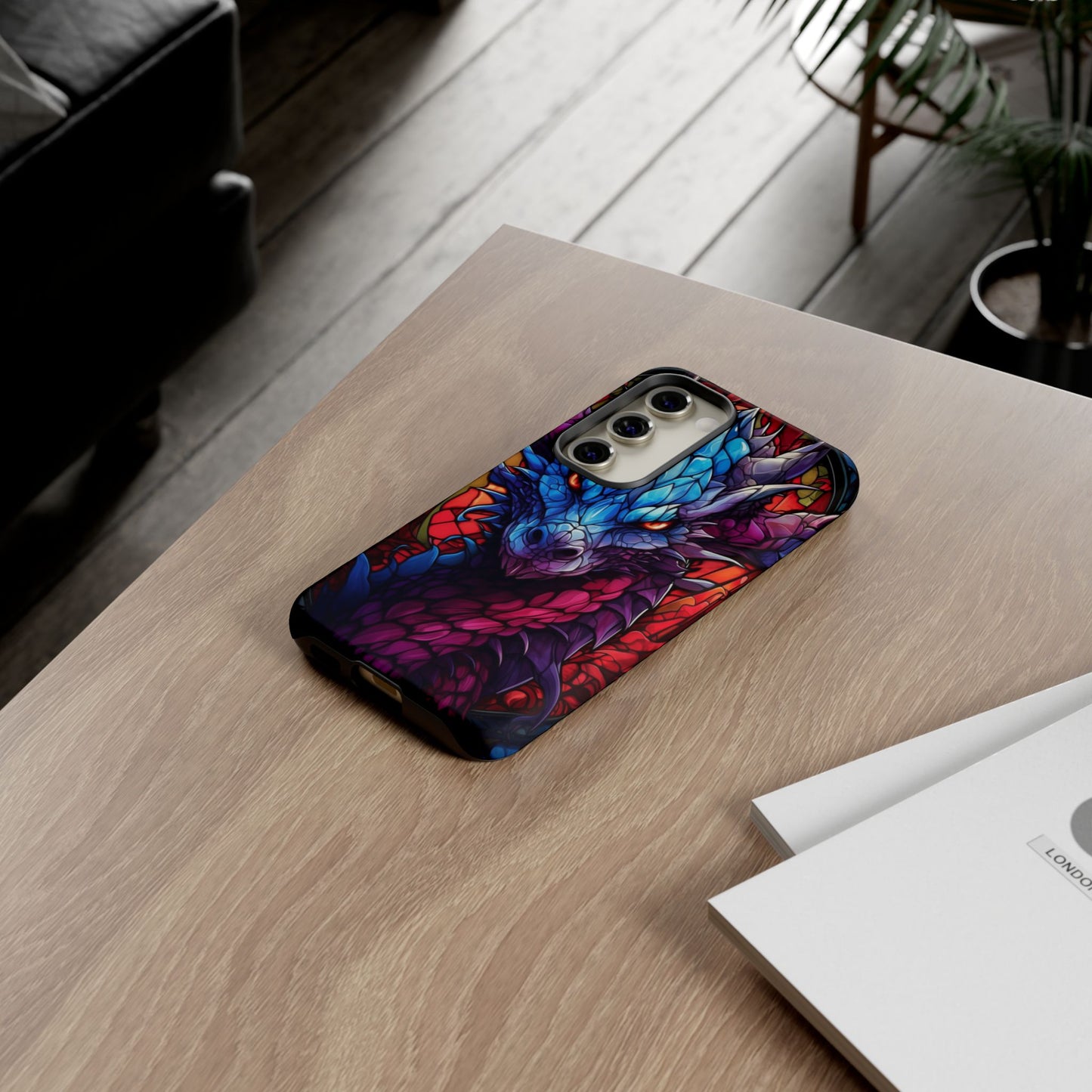 Colorful Blue Dragon Stained Glass Design Phone Case - Tough and Stylish Protection for Your Device, iPhone, Samsung, DND, Fantasy