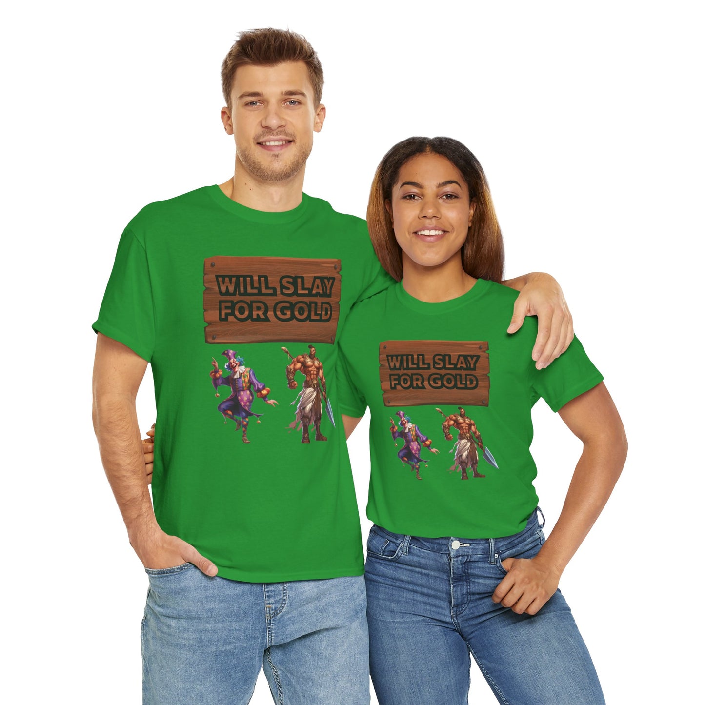 Funny Unisex Gamer Tee - "Will Slay for Gold" - Fun Gift for Gamers, Casual Wear, Birthday Tee, Gaming Night Shirt, Fantasy Apparel, DND, RPG, TTRPG, Geek, Nerd