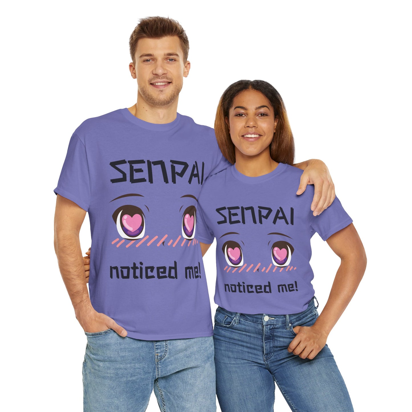 'Senpai Noticed Me' Blushing Chibi Girl Unisex Heavy Cotton Tee Shirt - Cute Anime T-Shirt for Fans, Kawaii, Geek, Nerd