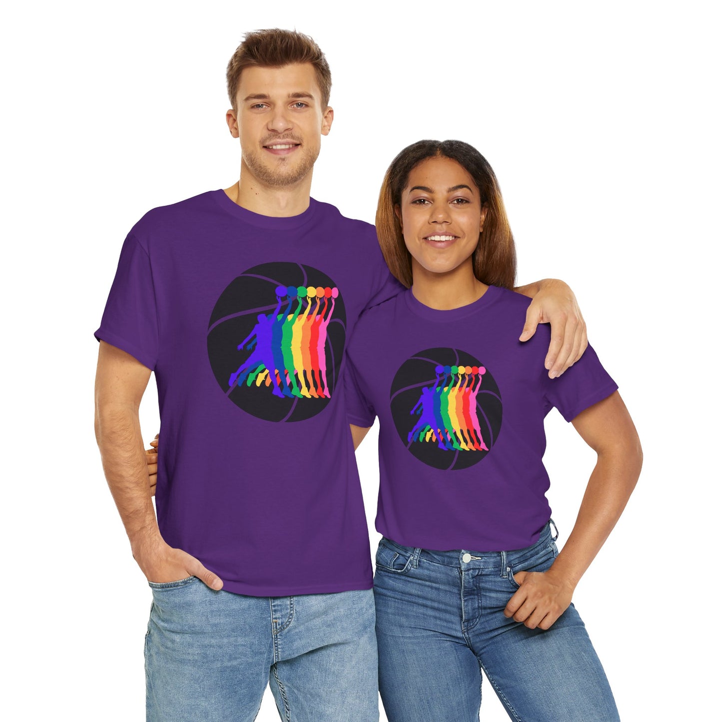 Basketball Player Silhouette Rainbow Colorful Graphic Unisex Heavy Cotton Tee, Vibrant Art Shirt, LGBTQ+ Pride Tee, Casual Wear, Summer Fashion, Hoops